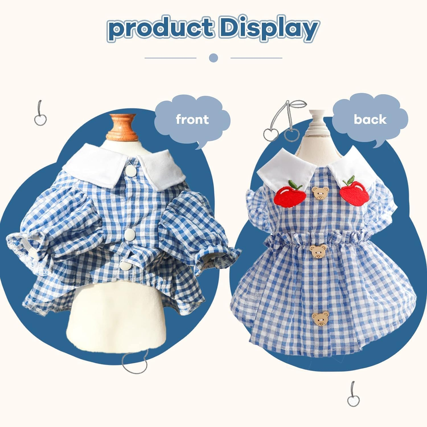 Dog Plaid Dress for Small Dogs Cat Girl Spring Summer Cute Puppy Princess Dress Pet Clothes (Blue, M) image number 4