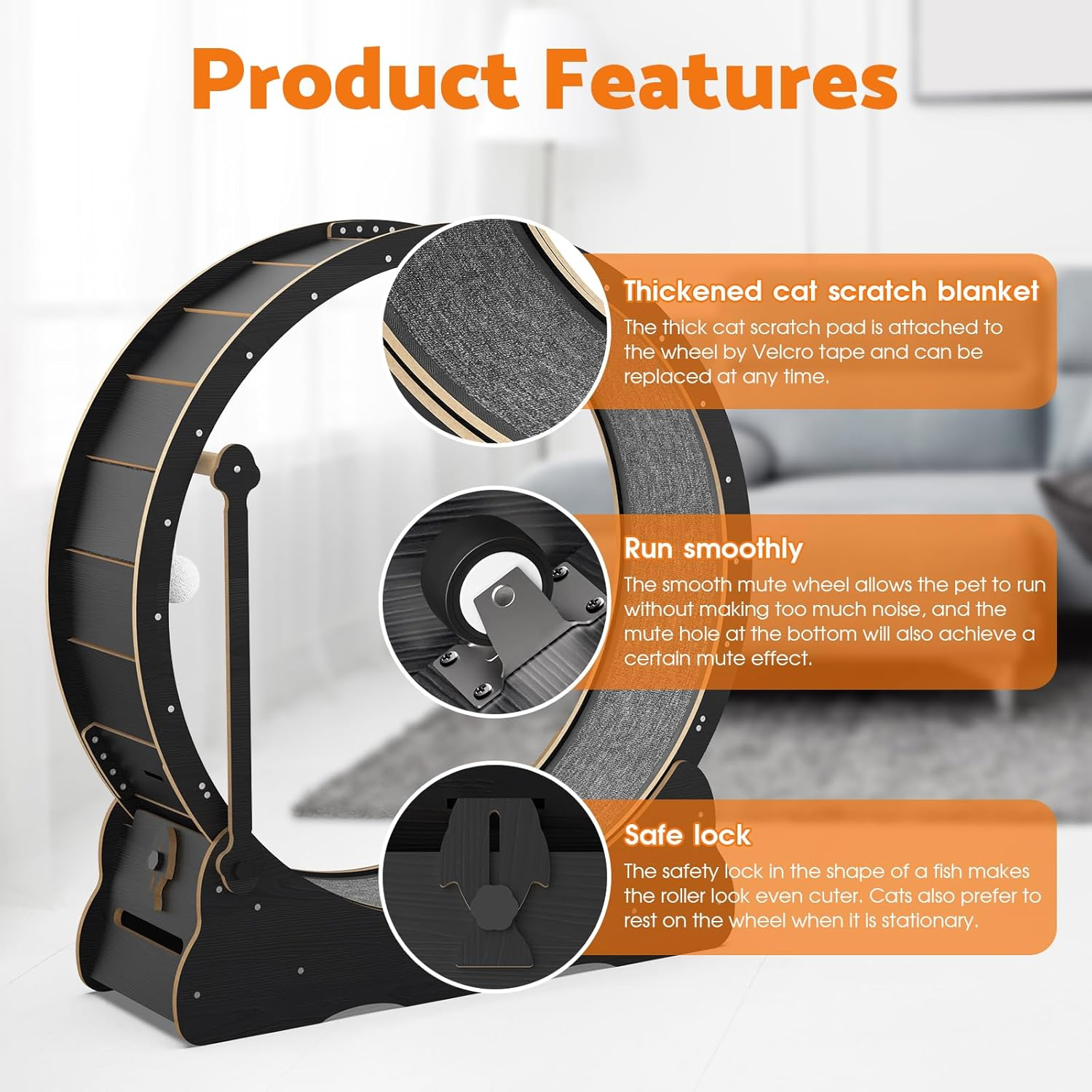 Advwin Cat Exercise Wheel 100Cm Cat Treadmill for Indoor Cats, 2 in 1 Cat Running Wheel with Teaser, with Locking Mechanism - Cat'S Weight Loss and Fitness image number 1