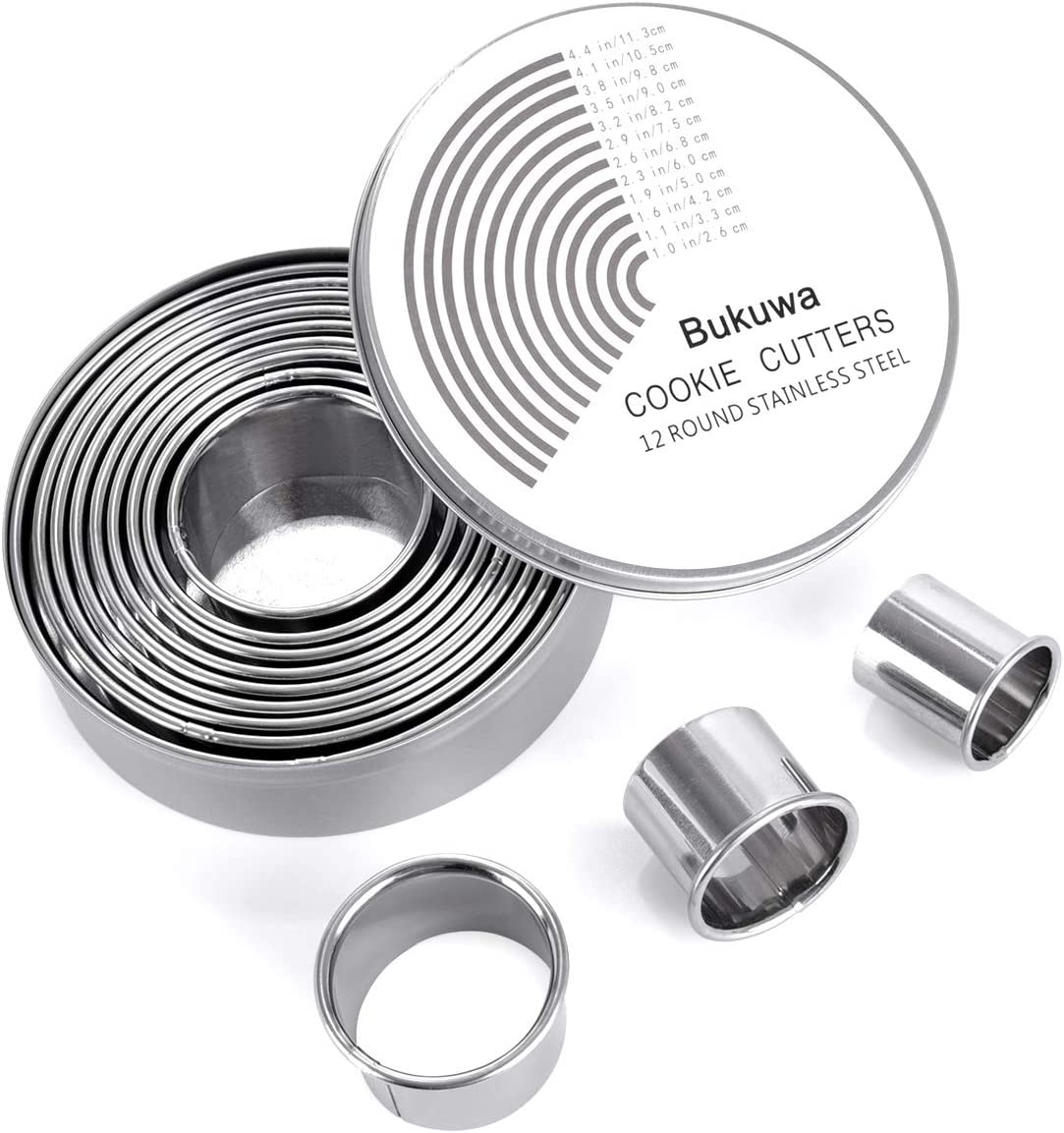 12 Pieces round Cookie Biscuit Cutter Set,Graduated Circle Pastry Cutters,18/8 Stainless Steel Cookie Cutters and Donut Cutter Ring Molds image number 3