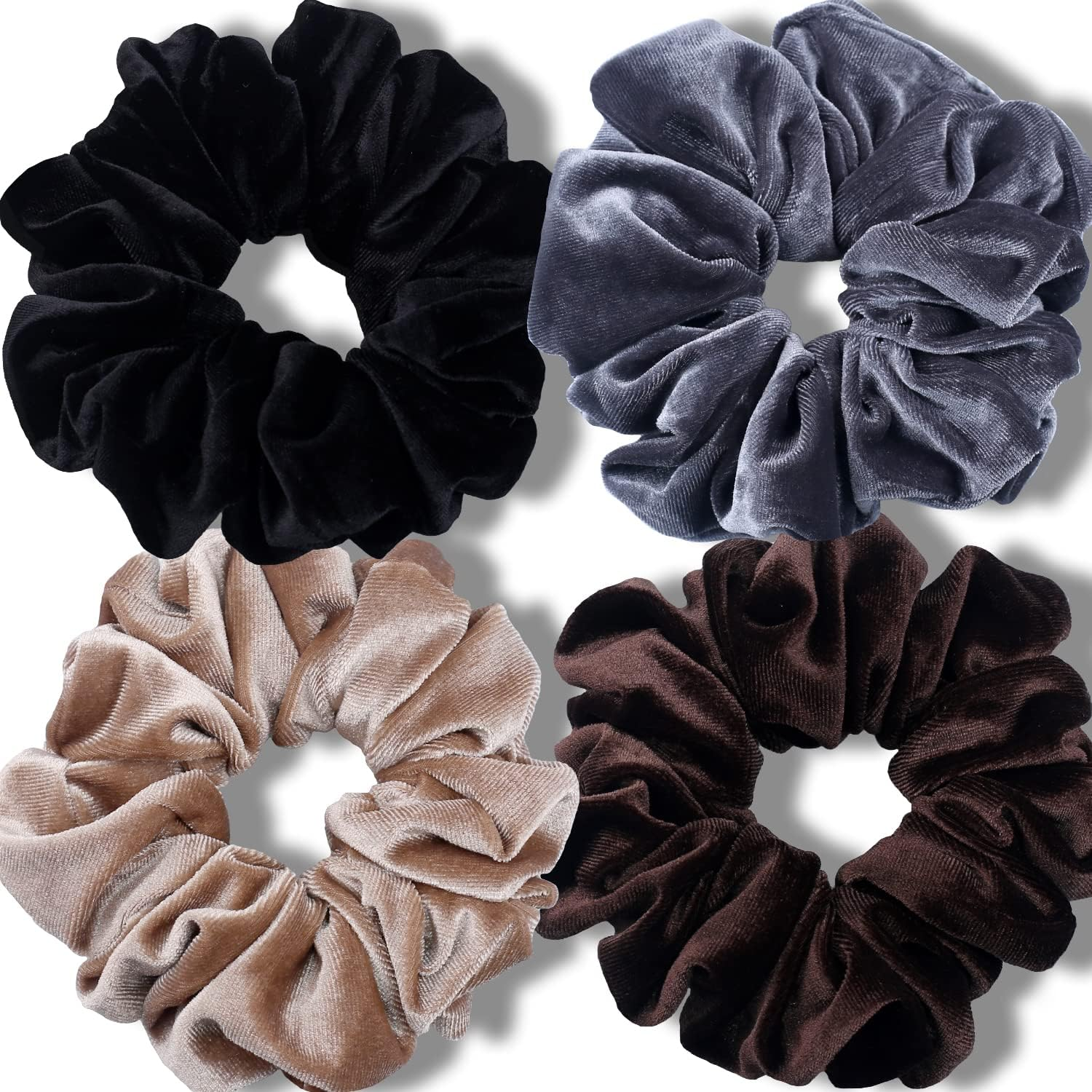 IVARYSS Extra Large Scrunchies for Women'S Thick Hair, Premium Velvet Soft Jumbo Scrunchy, XL 6 Inch Big Elastic Band Hair Accessories, 4 Pack, Neutral image number 5