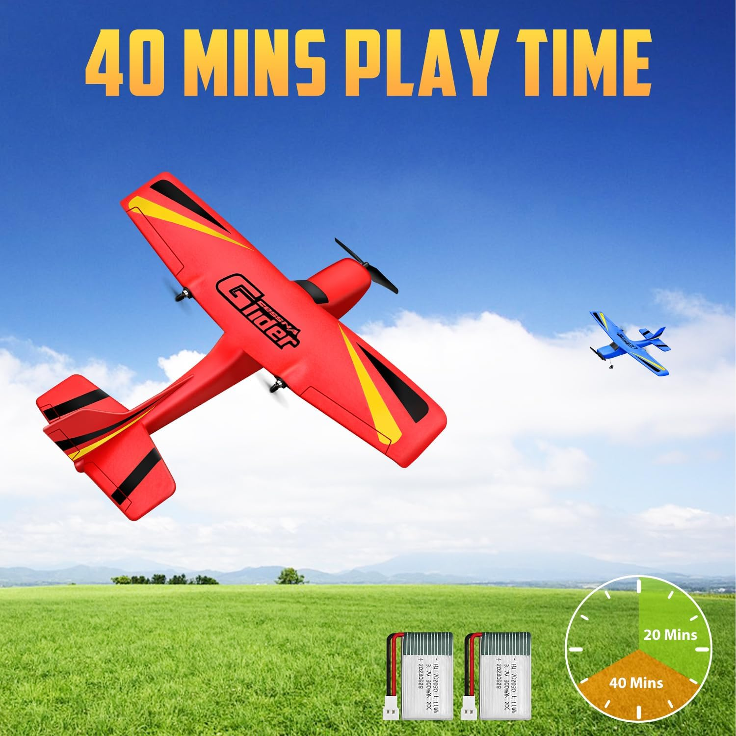 HAWK'S WORK 2 Channel RC Airplane, RC Plane Ready to Fly, 2.4Ghz Remote Control Airplane, Easy to Fly RC Glider for Kids & Beginners (Blue) image number 2