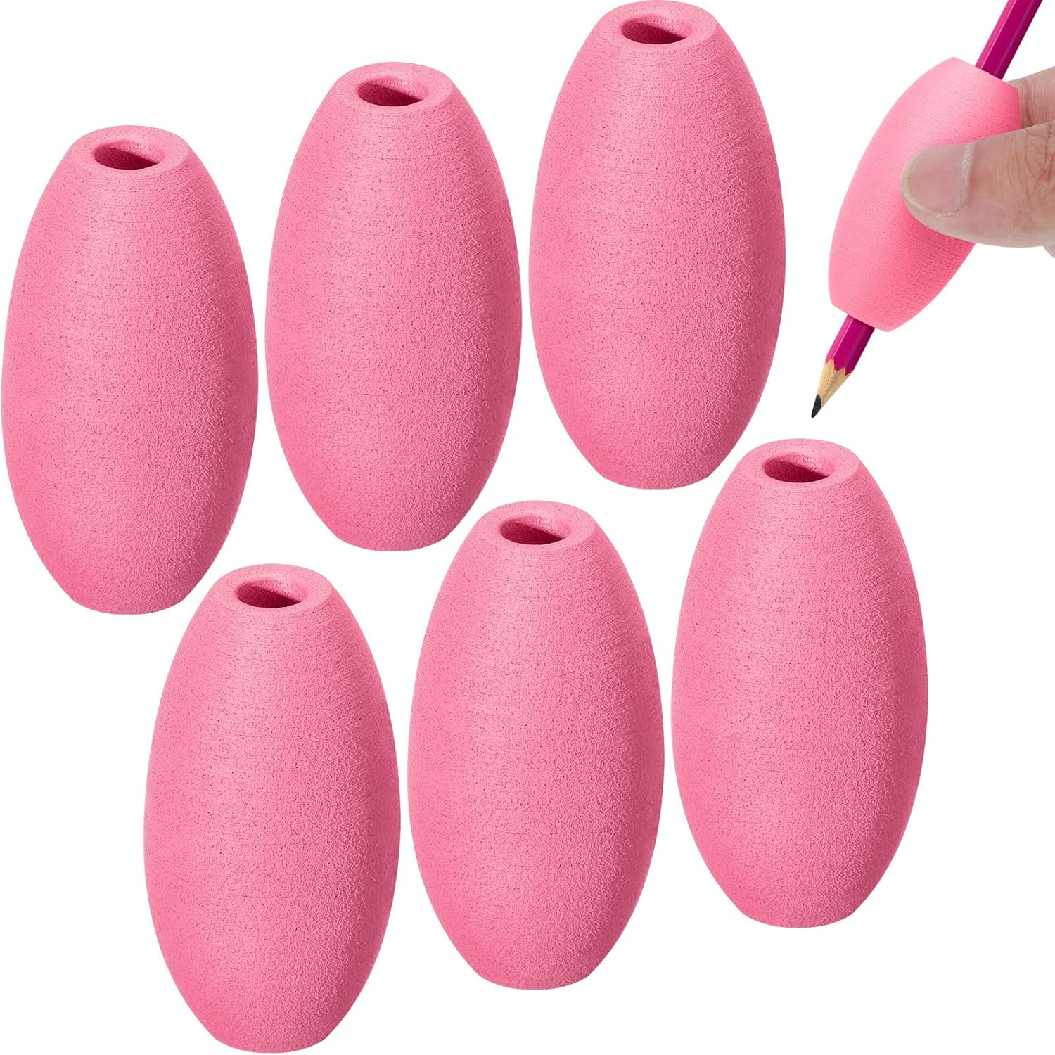 Zonon Writing Aid Trainer for Adults Foam Egg Grips Pen Cushioned Holders Writing Aid Trainer for Handwriting Drawing Preschool Supplies Right or Left Hand Use, 6 Pieces(Pink)