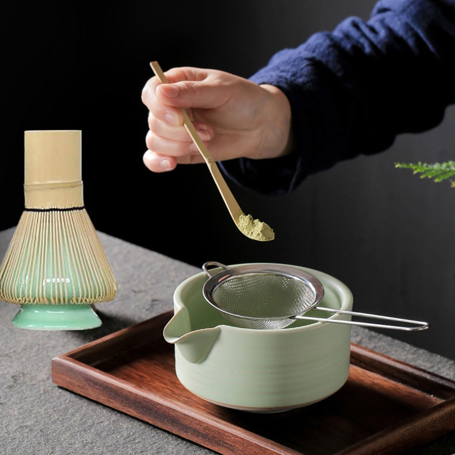 Matcha Tea Whisk Set, Traditional Handcrafted Bamboo Matcha Whisk Kit, Ceramic Whisk Holder, Scoop, Spoon, Natural Bamboo Tea Steeper Matcha Tools, Stirring Tea Drinking Experience Ceremony image number 4