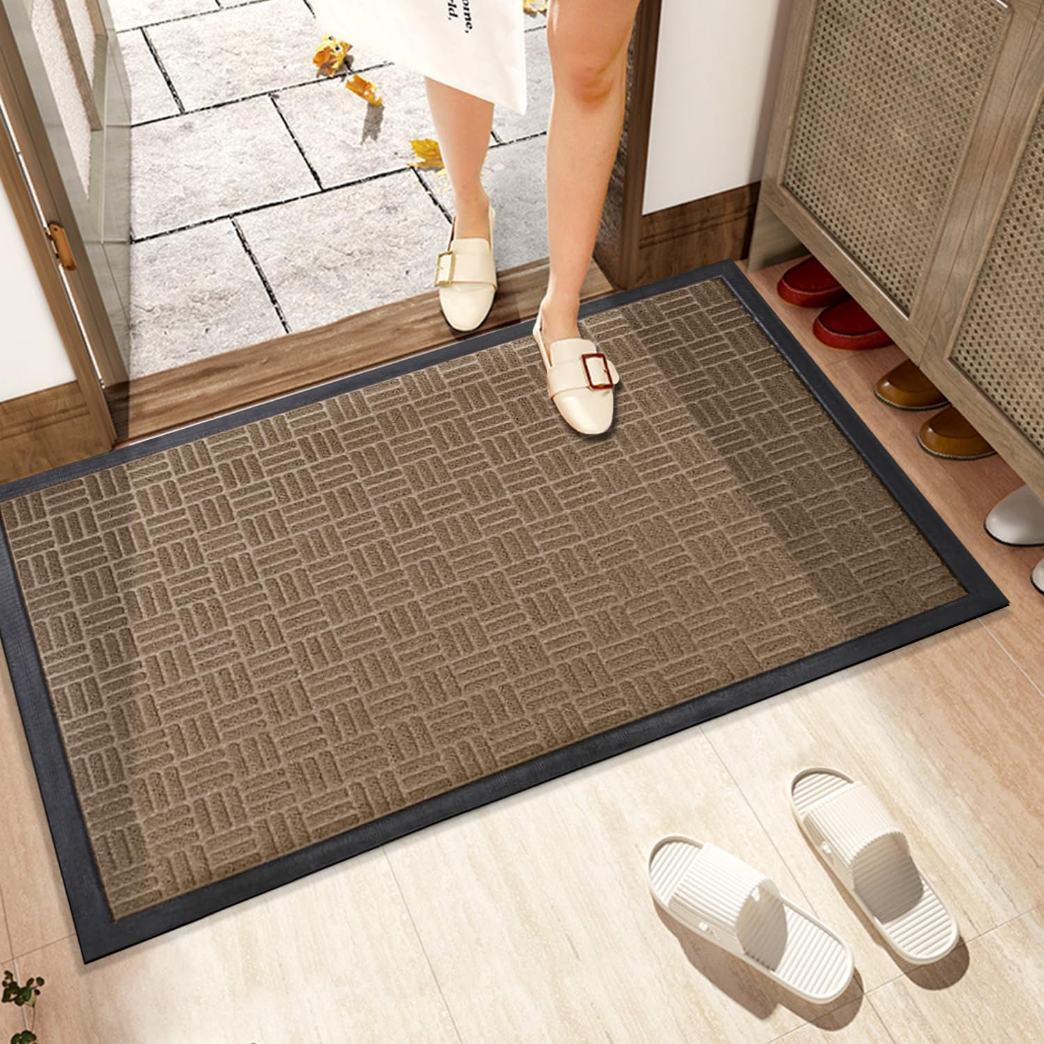Door Mats Outdoor Indoor, Heavy Duty Non Slip Welcome Mats for Front Door, Easy Clean outside Doormats for Outdoor Entrance Home Entry Mat, Patio Waterpoor Rubber Door Mat, 45X70CM Brown image number 5