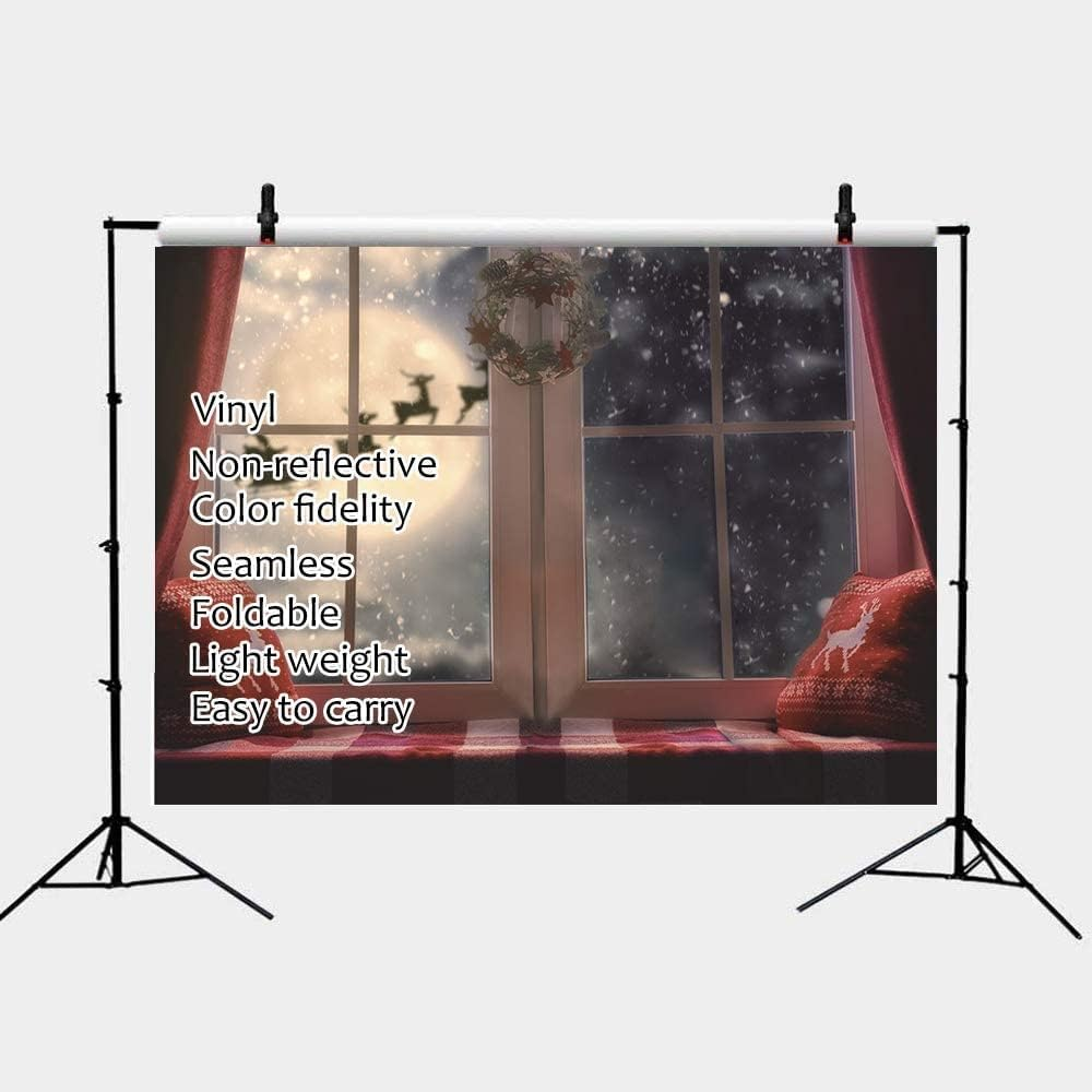 Christmas Photography Backdrops Winter Snowflake Pillow Window Photo Santa Moon Backdrops Xmas Holiday Party Decoration Studio Props Banner Vinyl 7X5Ft image number 1