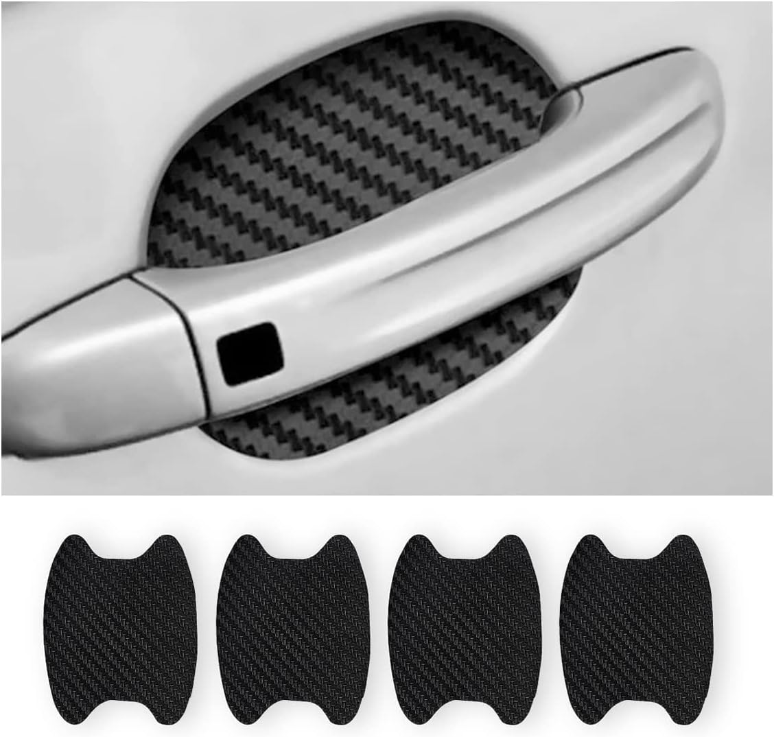 4PCS Sticker, Carbon Fiber Anti-Scratches Car Door Cup Protector, Non-Marking Auto Door Handle Protective Film, Universal for Most Car Handles (Black) image number 3