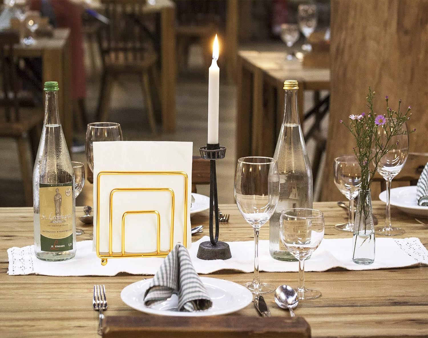 Napkin Holder Freestanding Metal Tabletop Tissue Dispenser for Tables, Dining, Kitchen, Restaurant, Picnic (Gold) - Gold image number 3