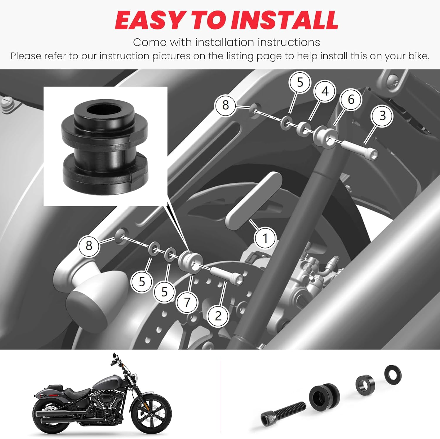 Holdfast Detachable Docking Hardware for Harley Davidson Softail Standard Low Rider Street Bob Fat Boy Fat Bob Super Glide 2018-Later FLDE FLHC FLHCS FLSB FLSL FXBB FXFB FXFBS FXLR Matt Black image number 4