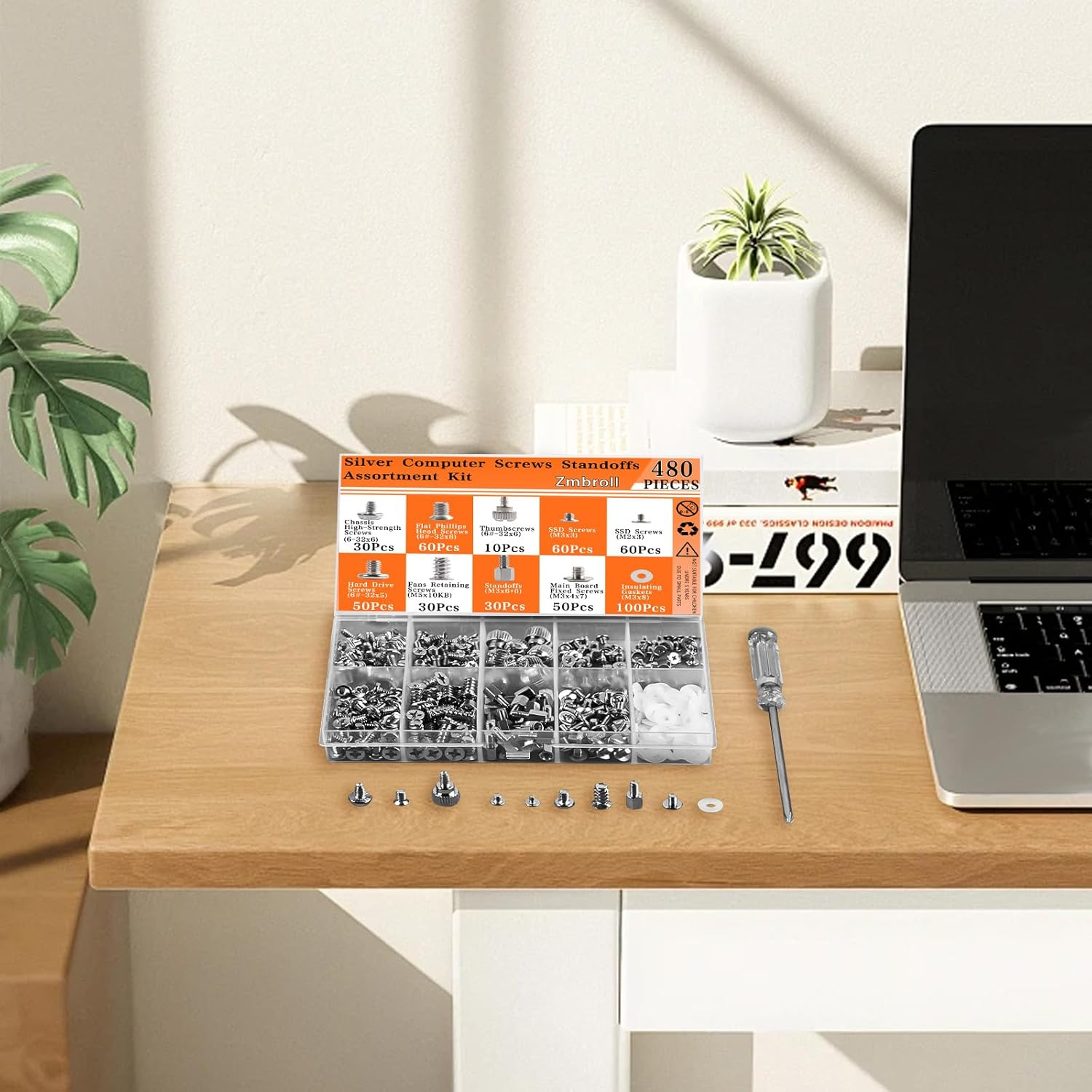 480Pcs Silver Computer Screws Kit Thumbscrews PC Case Fan Screws Motherboard Standoffs Screws for for Universal HDD Hard Drive,2.5" SSD,PC Fan,Power Supply,Graphics,Cd-Rom image number 6