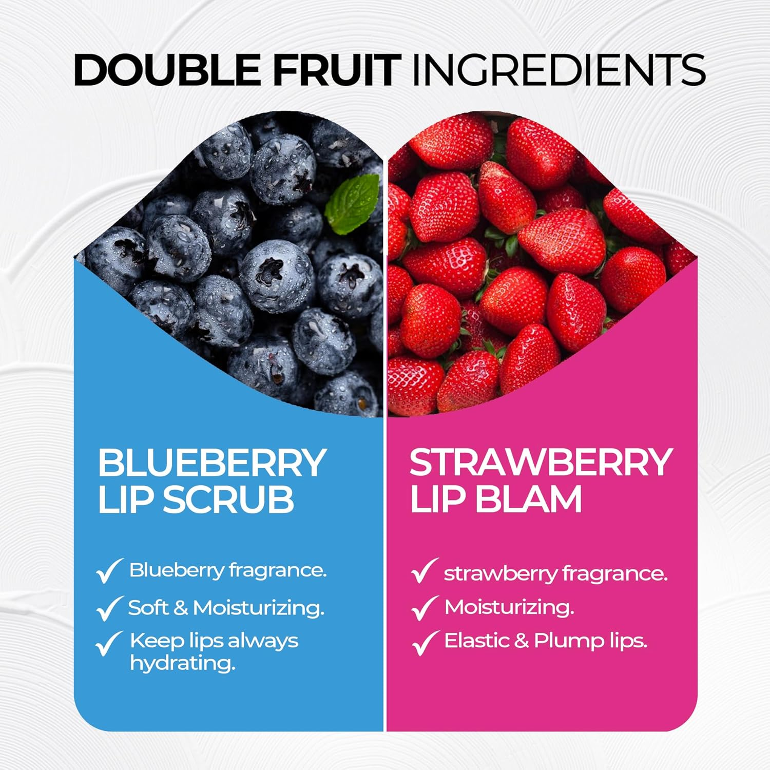 2-In-1 Lip Care Kit &ndash; Blueberry Lip Scrub Exfoliator (28G) & Strawberry Moisturizing Lip Balm (20G) | Lip Lightening for Dark Lips | Exfoliating Lip Scrub & Lip Balm Set for Soft, Hydrated Lips (48G) image number 3