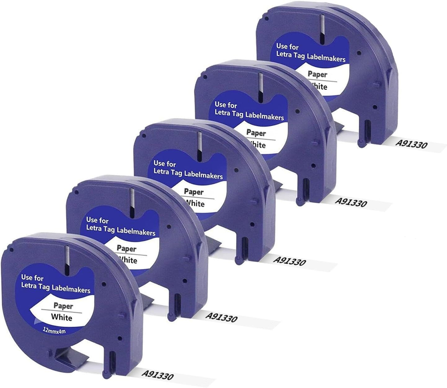 Compatible with DYMO Letratag Refills White Paper 91330 10697, 1/2" X 13' 12Mm X 4M Black on White Label Maker Tape for Dymo Letra Tag LT-100H LT-100T plus Printer, 5-Pack image number 1