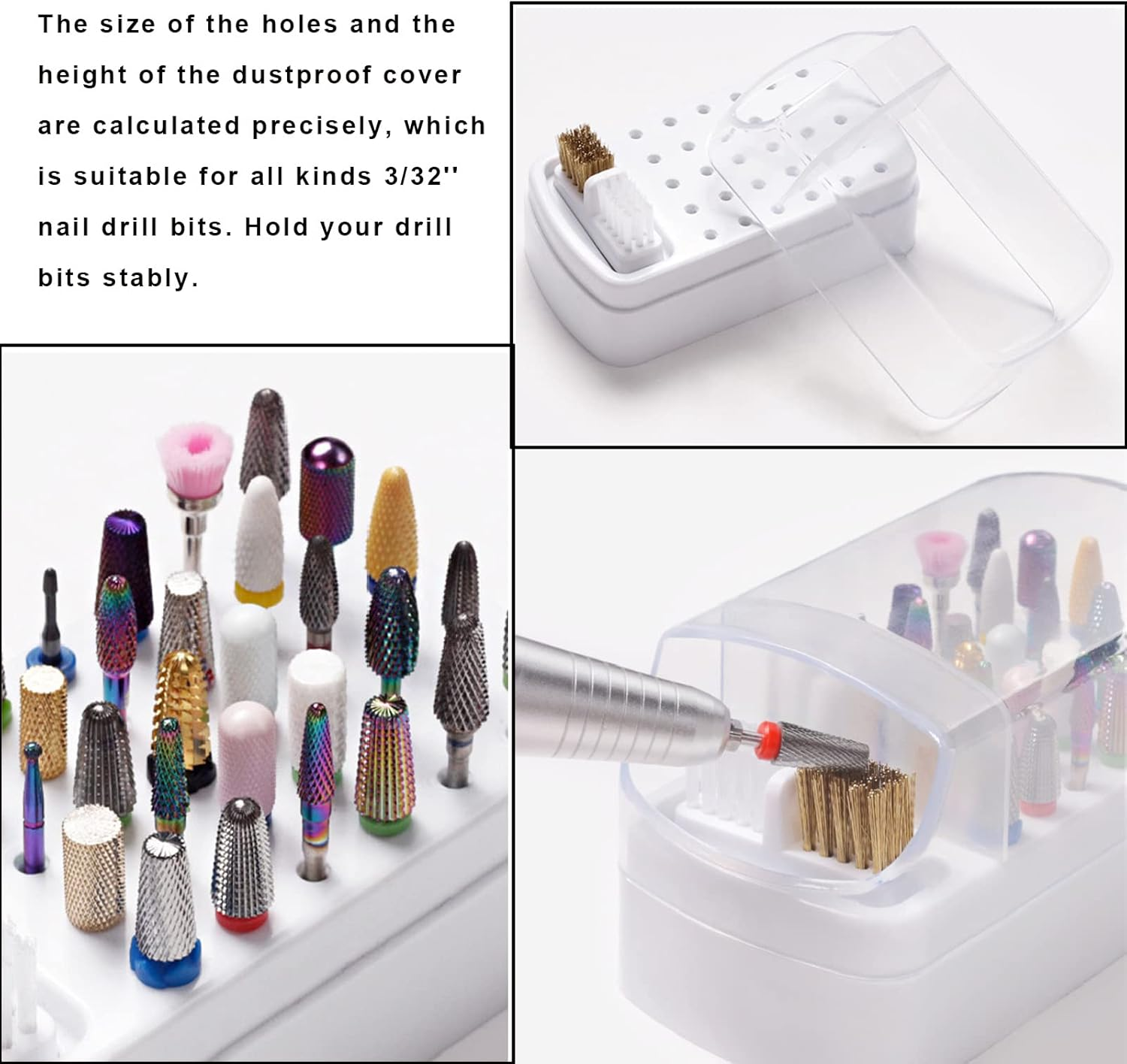 2 in 1 Nail Drill Bits Holder & Nail Drill Bits Cleaning Brush Case,30 Holes Dustproof Nail Art Drill Bits Stand Display Storage Box and Nail Drill Bits Cleaner Manicure Tools(Pink)