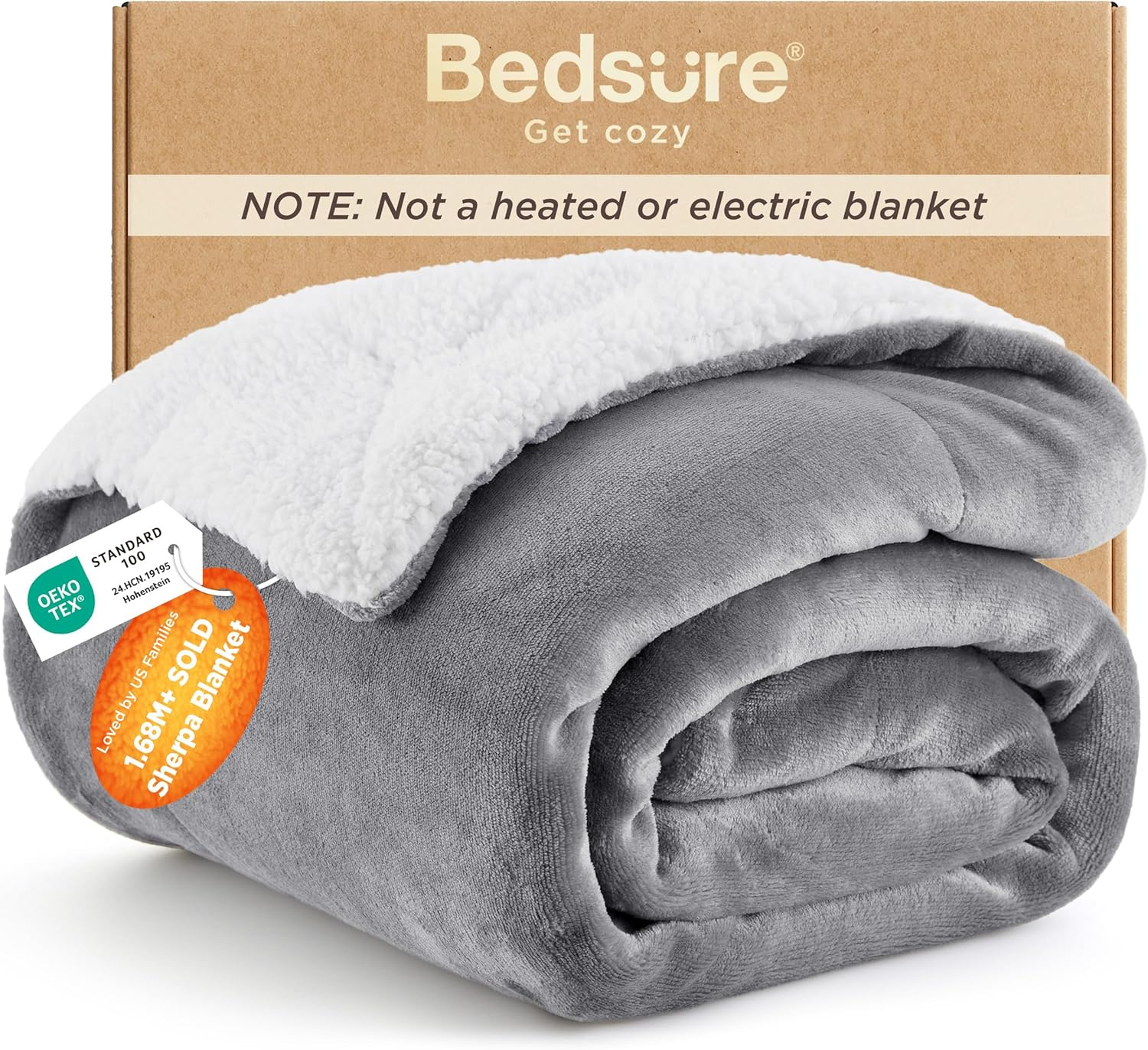 Bedsure Sherpa Fleece Blanket Twin Size for Bed - Thick and Warm, Soft Fuzzy Plush Twin Blanket for Winter, Grey, 60X80 Inches