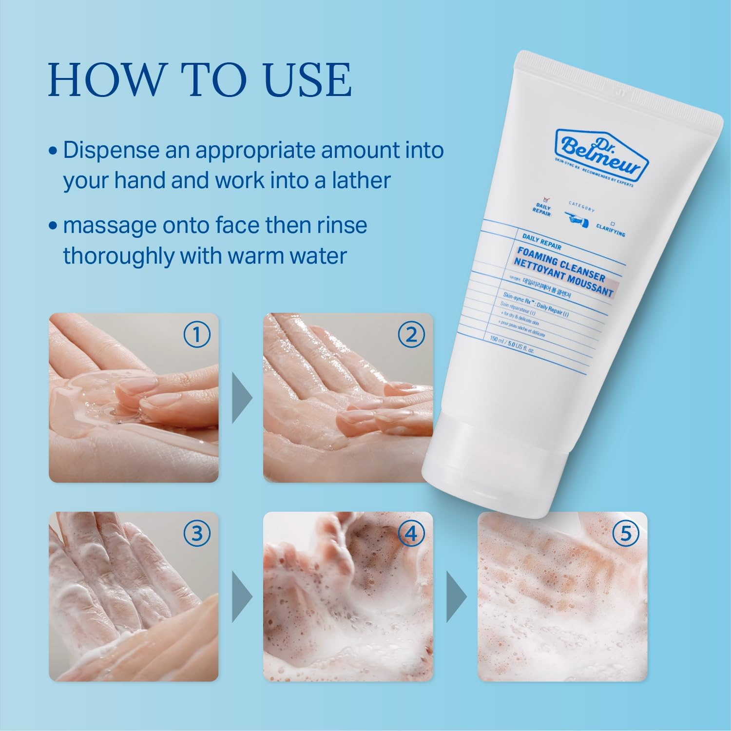 The Face Shop Dr. Belmeur Daily Repair Foam Cleanser, 150 Ml (Pack of 1) image number 5