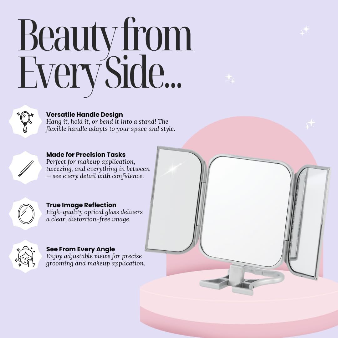 Danielle Enterprises Silver 3-Way Beauty Mirror