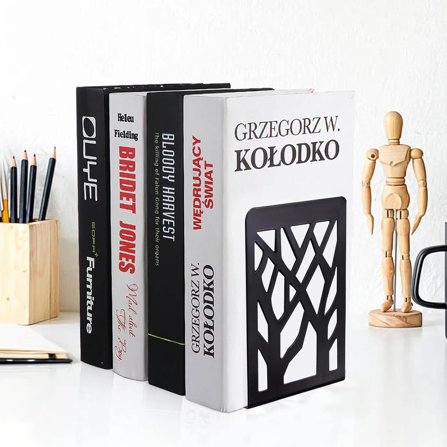 DARUITE Metal Book Ends for Shelves, Book Ends Decorative, Book Ends for Childrens, Bookends for School Office, Non Skid Heavy Duty Book Holder, Black 2 Pairs 120 X 90 X 165 Mm image number 4