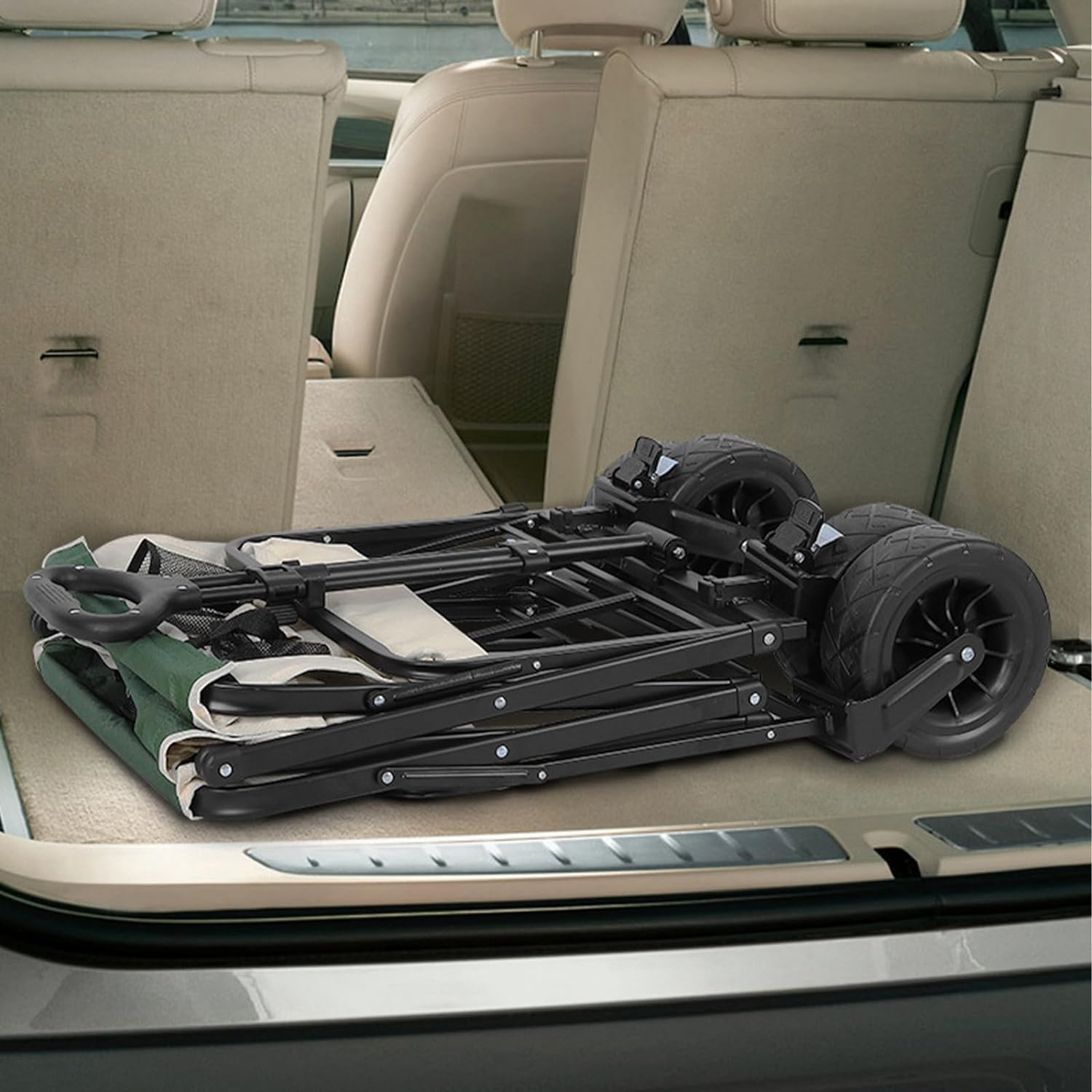 Collapsible Folding Wagon Cart, Portable Large Capacity Garden Cart with Wheels, Heavy Duty Utility Beach Cart Grocery Wagon with Adjustable Handle for Garden, Outdoor, Camping, Shopping image number 1