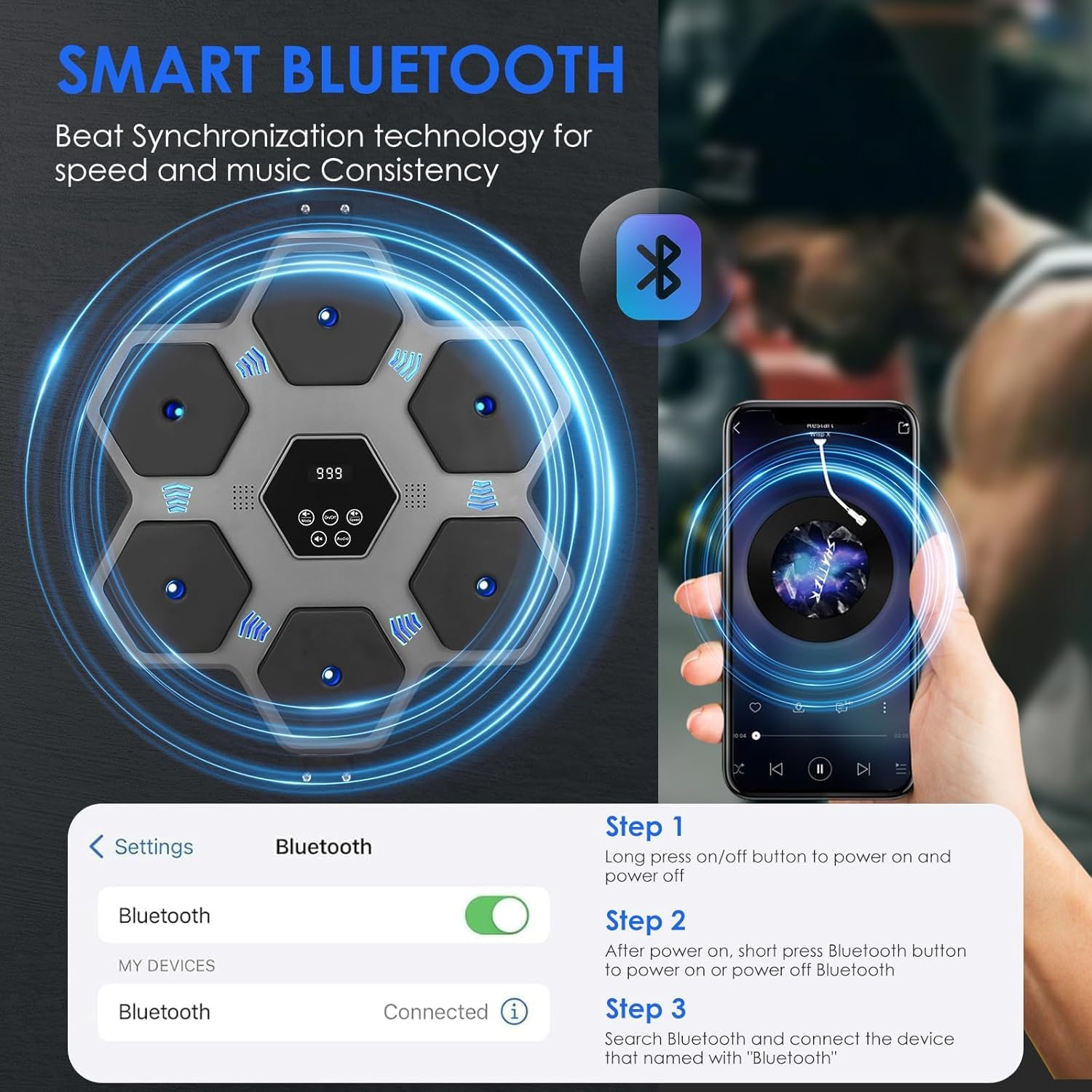 Smart Bluetooth Music Boxing Machine, Wall-Mounted Electronic Trainer for Adults and Kids, Intelligent Boxing Target - Wall Punching Bag - Boxing Training Punching Equipment image number 1