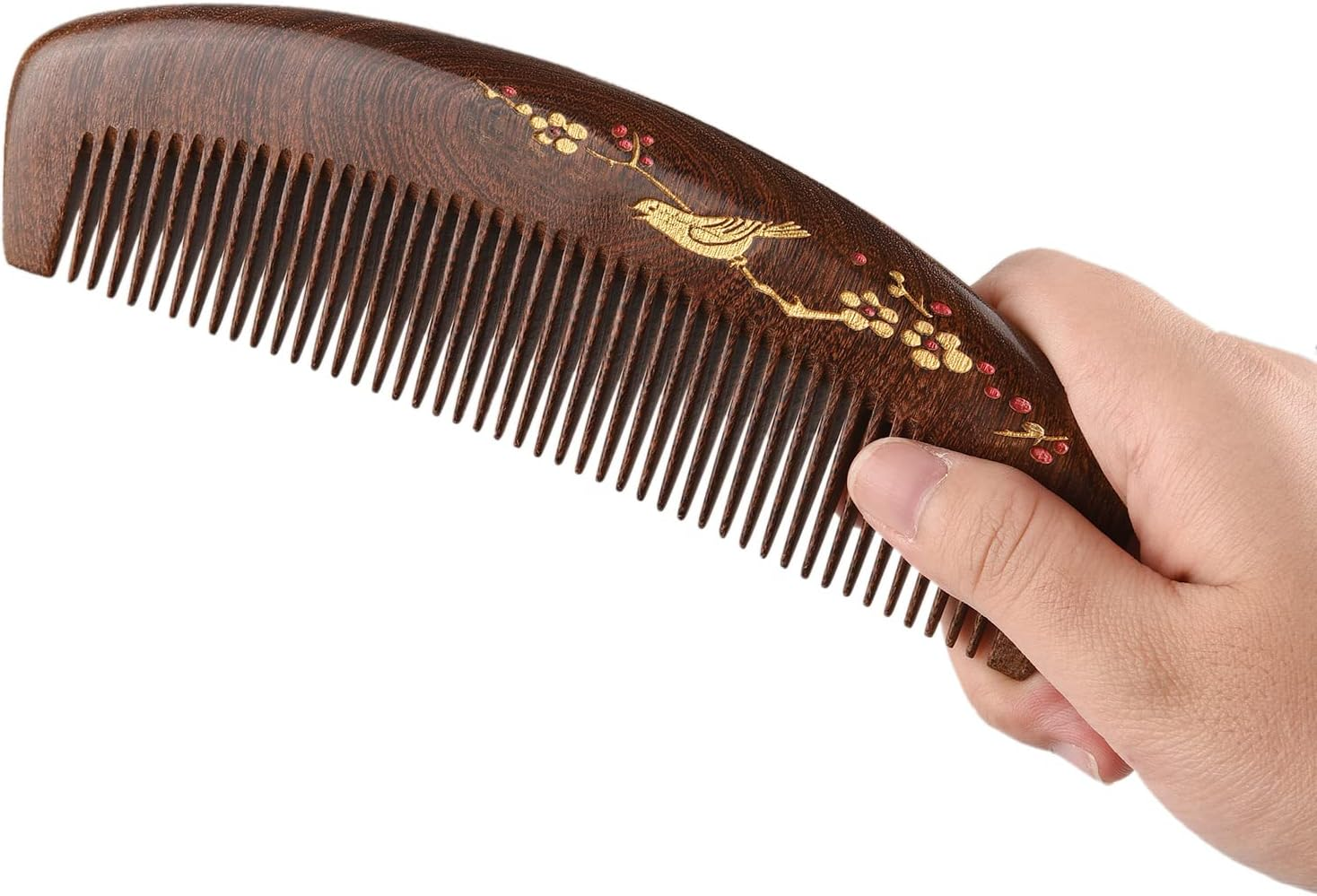 Wooden Hair Comb Fine Tooth Wood Comb for Women No Static Natural Detangling Lwood Comb image number 6