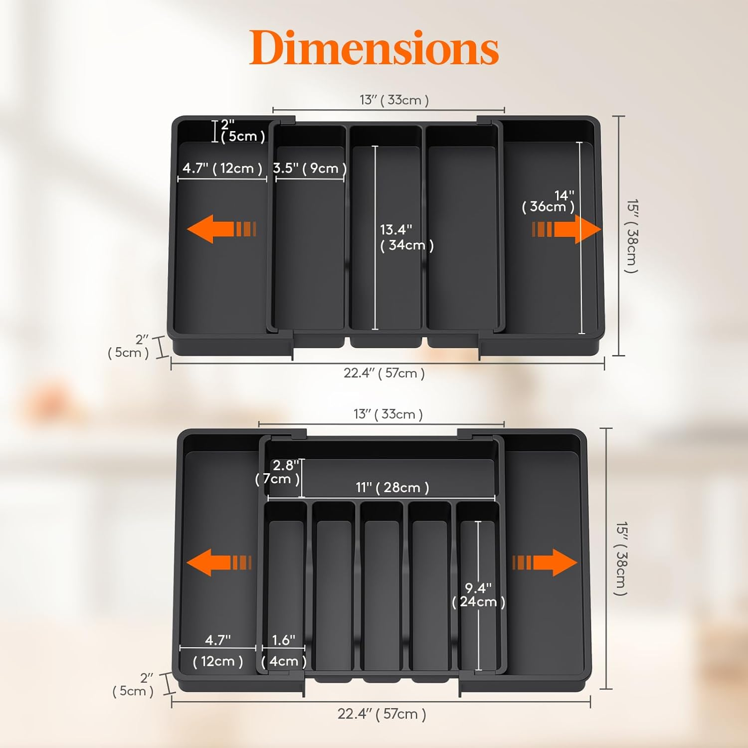 Lifewit Silverware Drawer Organizer and Utensil Organizer Set, Expandable Cooking Cutlery Tray for Kitchen, Adjustable Plastic Flatware Holder Storage Divider for Spoons Forks Knives, Large, Black image number 6