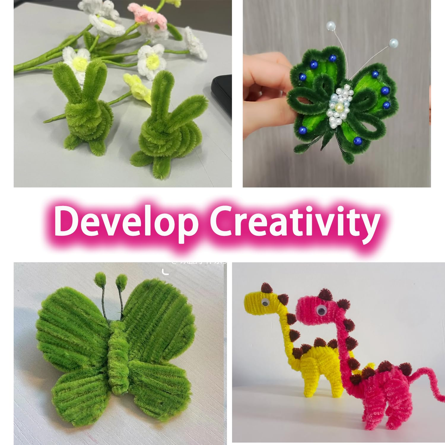 Pipe Cleaner Craft Set 5 Assorted Colors,Thick Fuzzy Chenille Stem Pipe Cleaners for DIY Craft Projects Christmas Tree Decorations image number 1