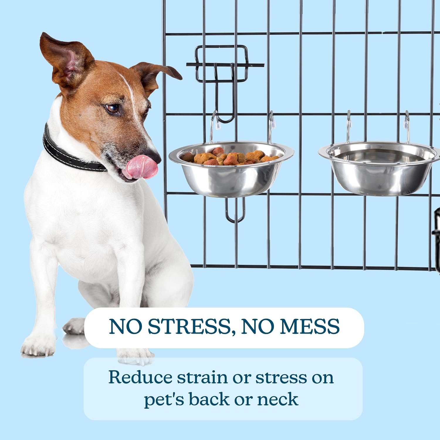 PETMAKER Set of 2 Stainless-Steel Dog Bowls - Cage, Kennel, and Crate Hanging Pet Bowls for Food and Water - 20Oz Each and Dishwasher Safe By,Silver image number 4