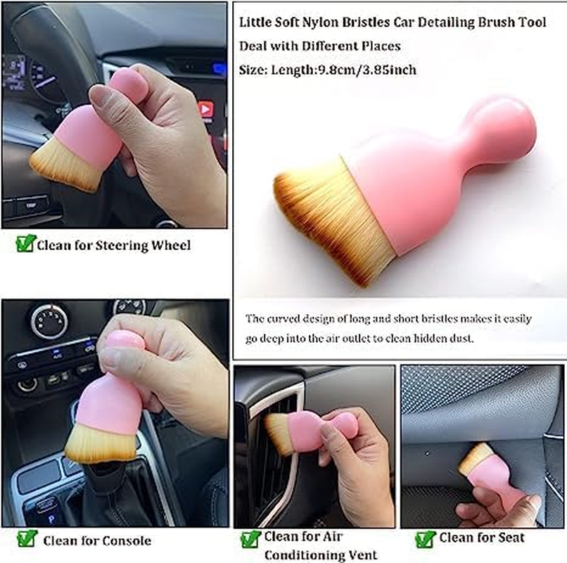 Car Interior Cleaning Soft Brushes， Car Interior Beauty Brush，Car Interior Dusting Brush，Suitable for Cleaning Car Interior or Exterior，Air Conditioning Vents， Leather，Computers (Pink) image number 5