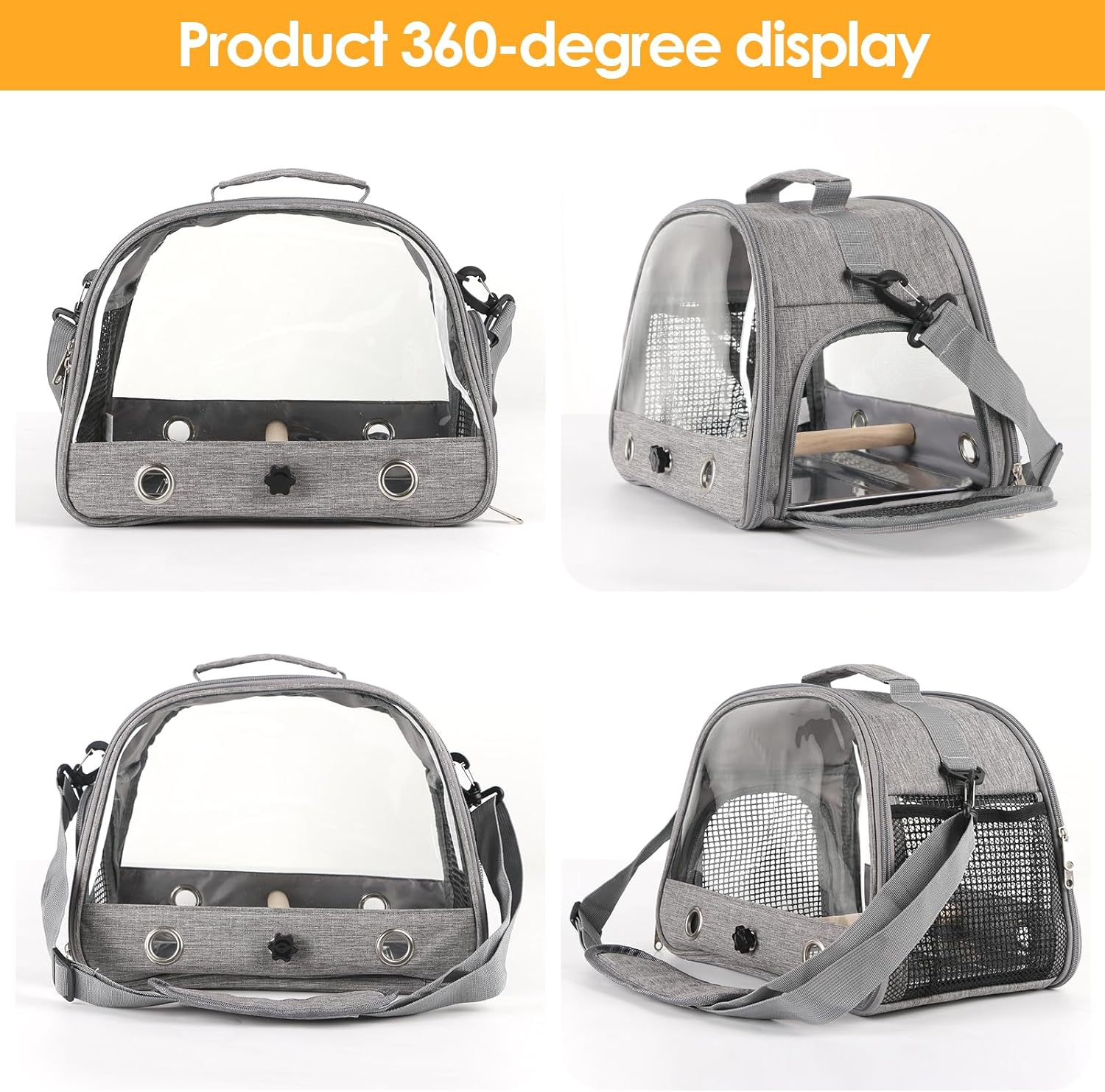 Bird Travel Carrier with Perch Parakeet Backpack Carriers with Stainless Steel Plate Portable Pet Carrier Bag for Bird Cage Accessories Transparent Travel Carrier Cage for Budgie Conure Cockatiel image number 1