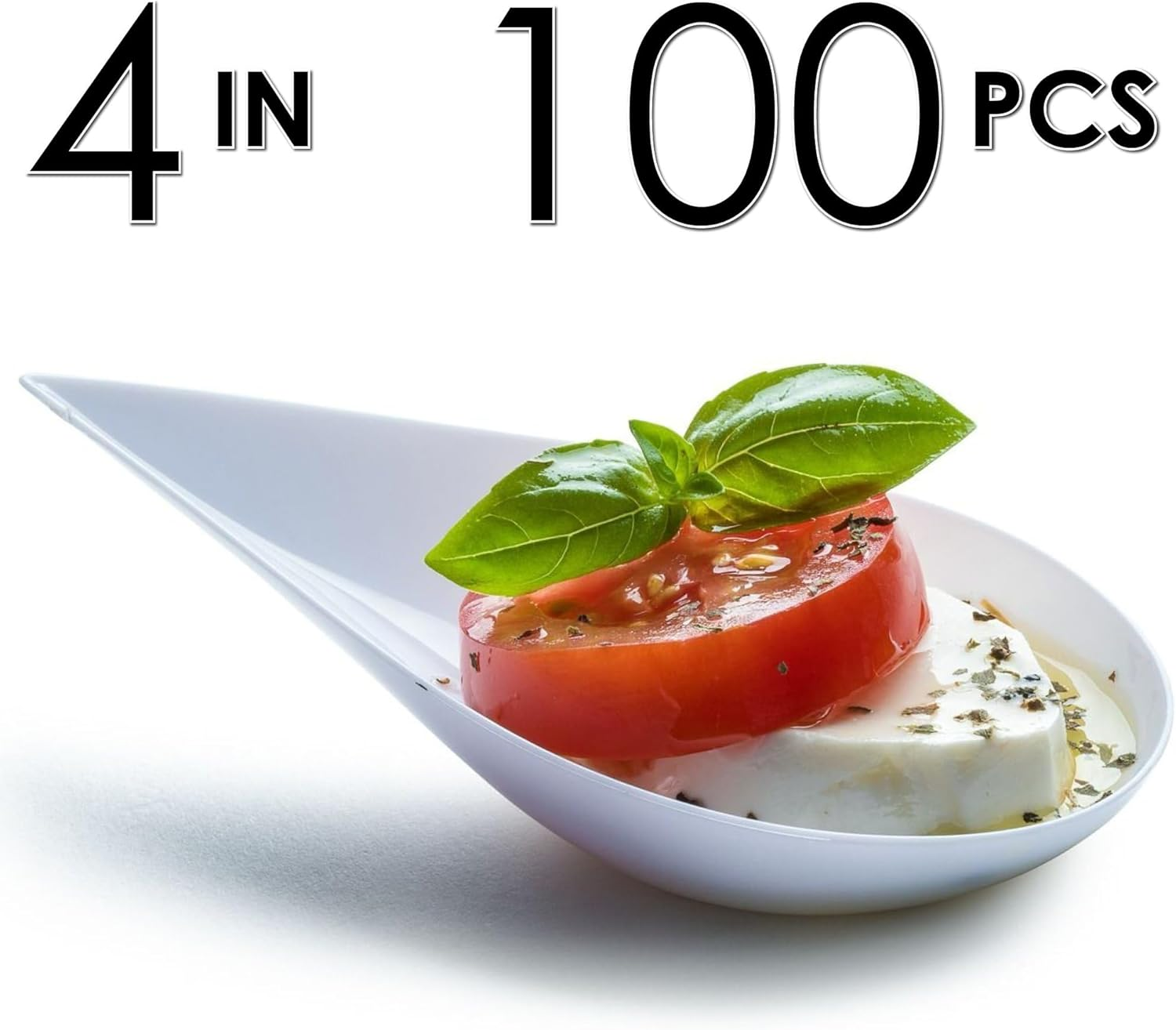 Dlux 100 4-In Tear Drop Mini Appetizer Plates, White Plastic Spoons - Desserts and Appetizers Dishes Serving Plate - Disposable Asian Spoon Set, Small Catering Dessert Tasting Cups - with Recipe Ebook image number 5