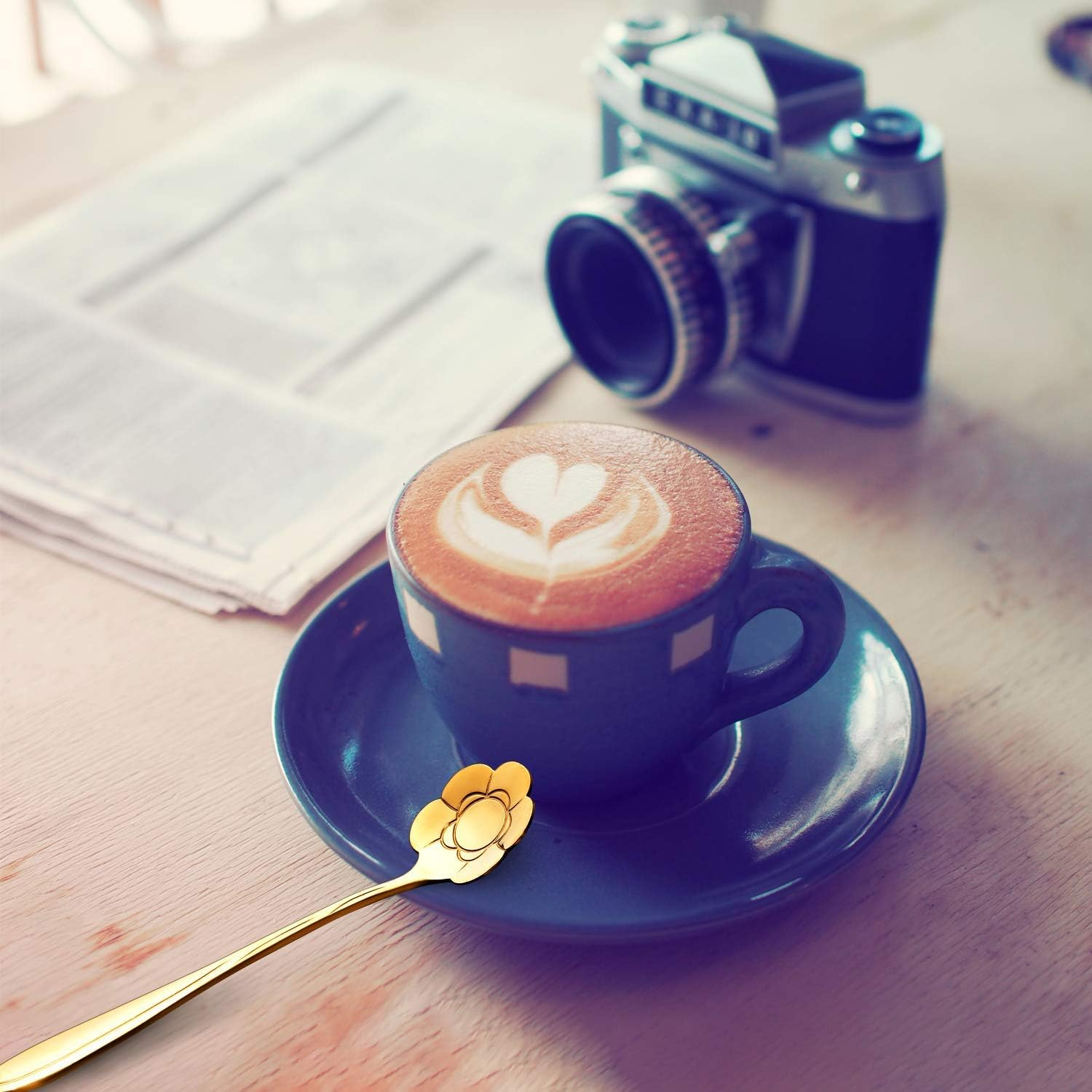 Ansaw 8 Pcs Flower Spoon Set, Stainless Steel Reusable Tea Scoops for Stirring, Coffee, Mixing, Sugar, Dessert, Cake, Ice Cream - Tableware for Tea Parties (Length: 4.9 Inch, Gold) - Gold image number 3