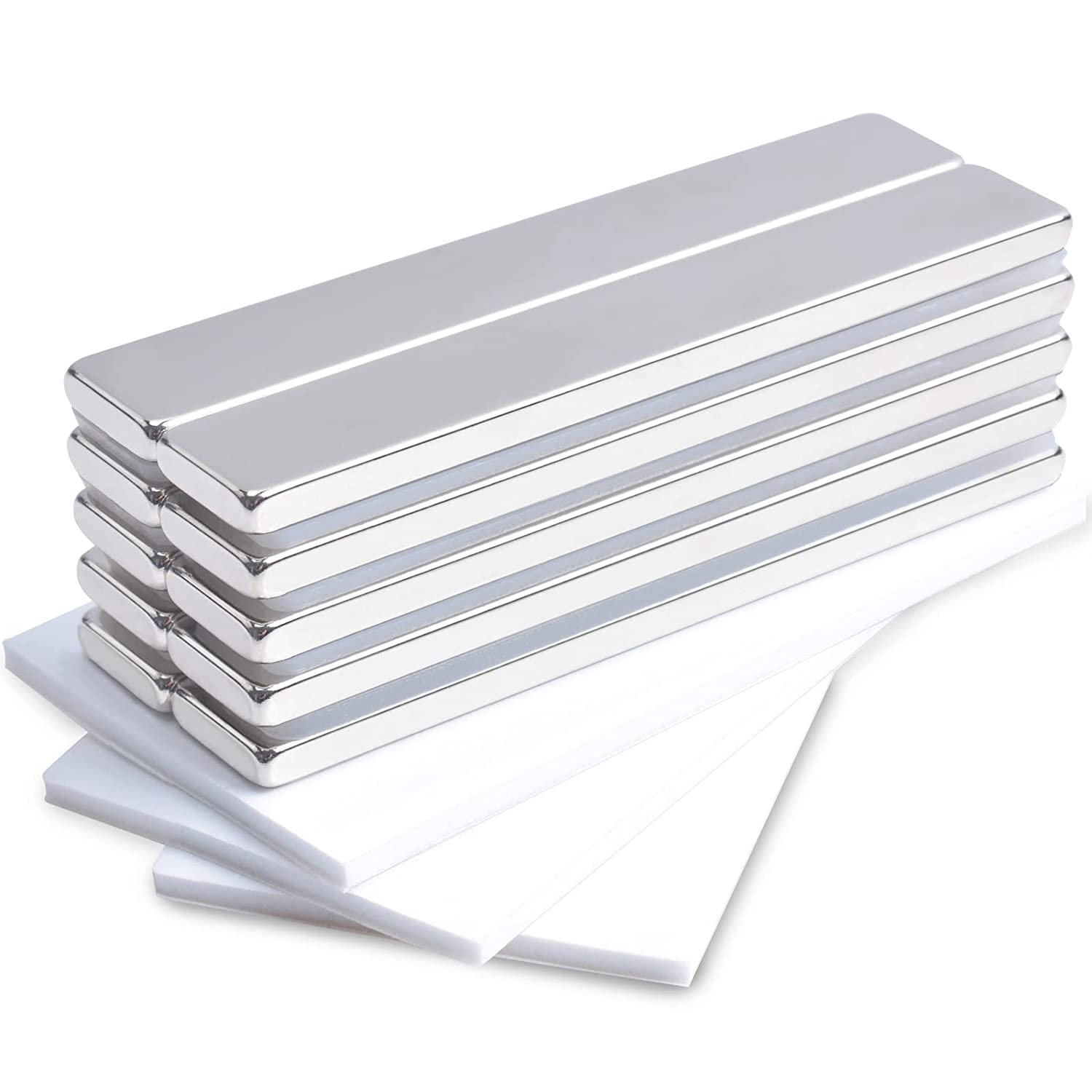 MIN CI 10 Pack Neodymium Bar Magnets,Powerful Rare Earth Magnets 60X10X3Mm with Double-Sided Adhesive, for Crafts Industrial Science, Strong Rectangular Magnet Heavy Duty image number 1