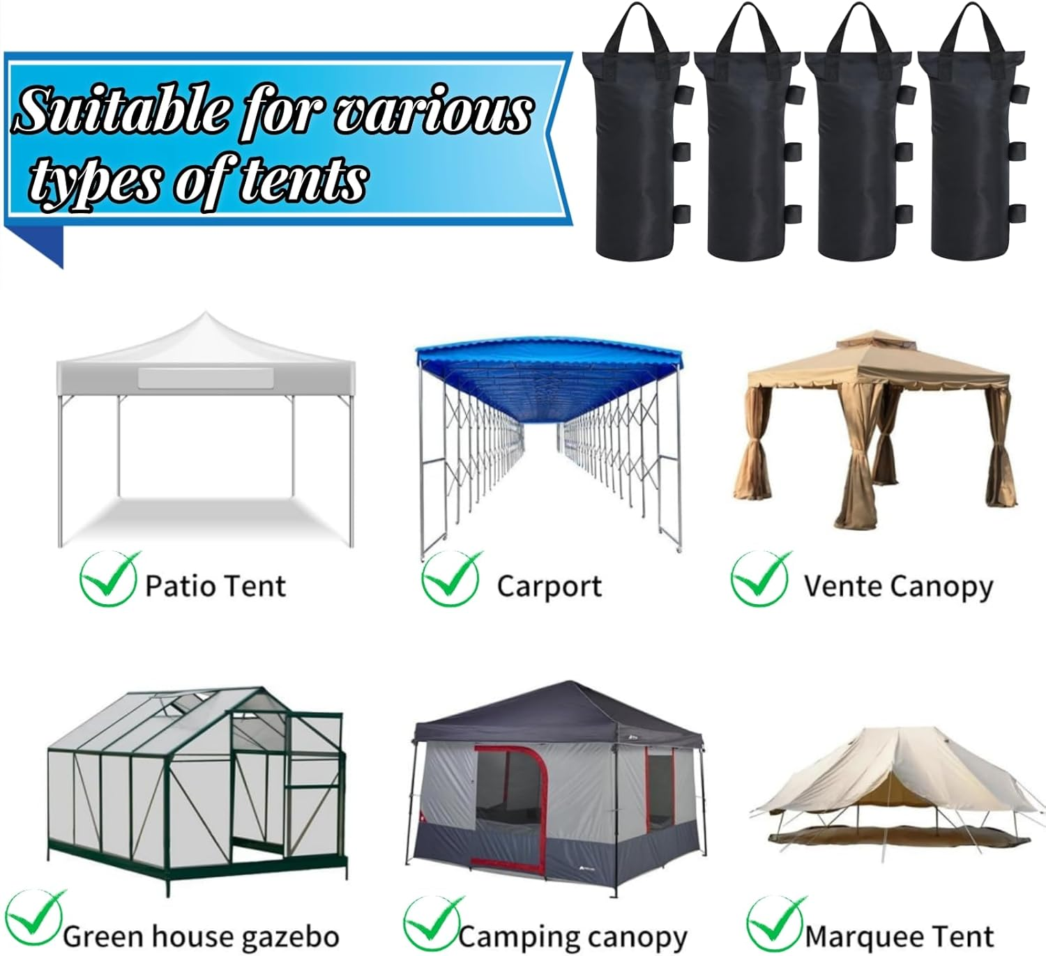 Set of 4 Gazebo Weights Sand Bags Tent Sandbags Industrial Grade 600D Heavy Duty Marquee Weight Bag Gazebo Leg Weights Bags Parasol Weights Bag for Any Pop up Tents Canopy Umbrella