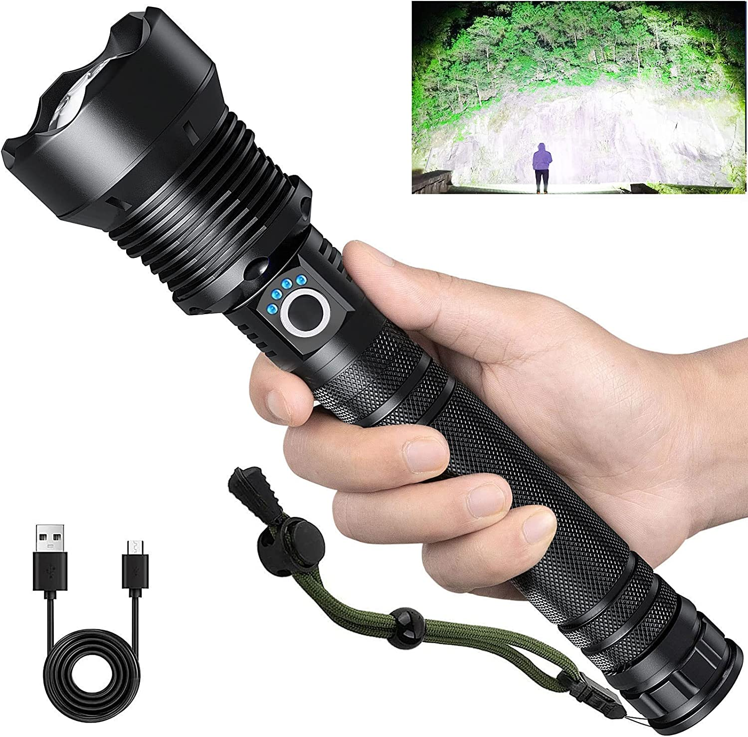 DOTCOM Lylting Rechargeable Flashlights 250000 Lumens, Super Bright Led Flashlight High Lumens with USB Cable, 5 Modes Waterproof Flashlight Powerful Flash Light for Camping Hiking