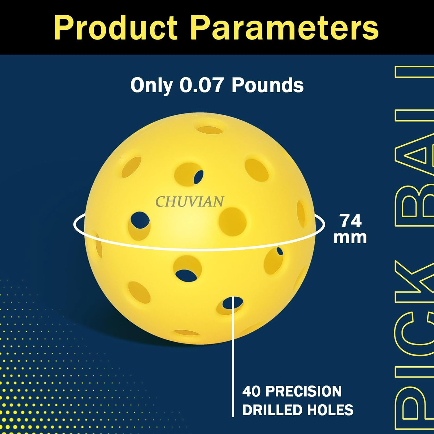 6-Pack Outdoor Pickleball Balls, Premium Pickleballs USAPA Approved for the Tournament and Sanctioned Play, Extra Durable & Bounce, 40 Hole Pickle Balls, C40 Yellow image number 2