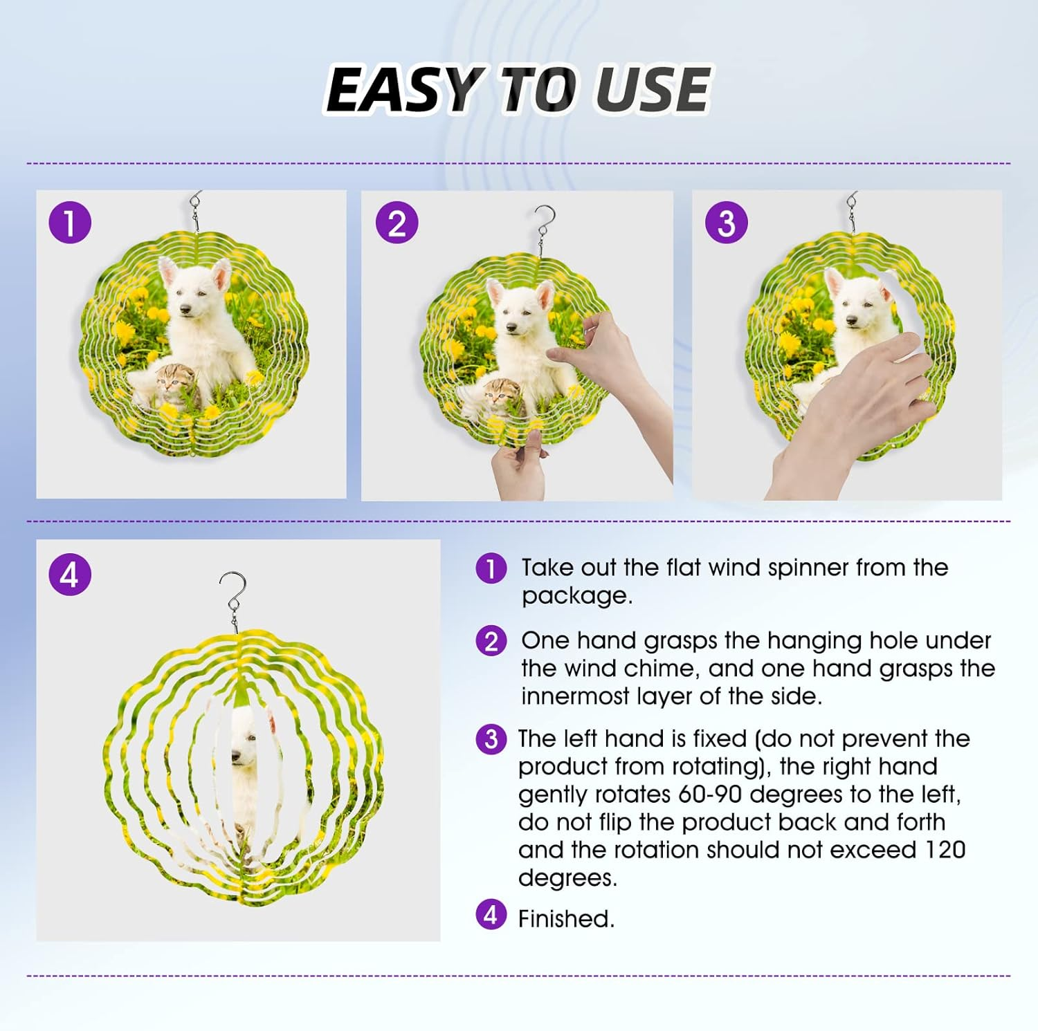 10 Pack 8 Inch Sublimation Wind Spinner Blanks,Wind Spinners Sublimation Blanks 3D Aluminum Metal Wind Spinners for Yard and Garden Indoor Outdoor Window Porch Decoration round (10 Pcs 8 Inch) image number 2