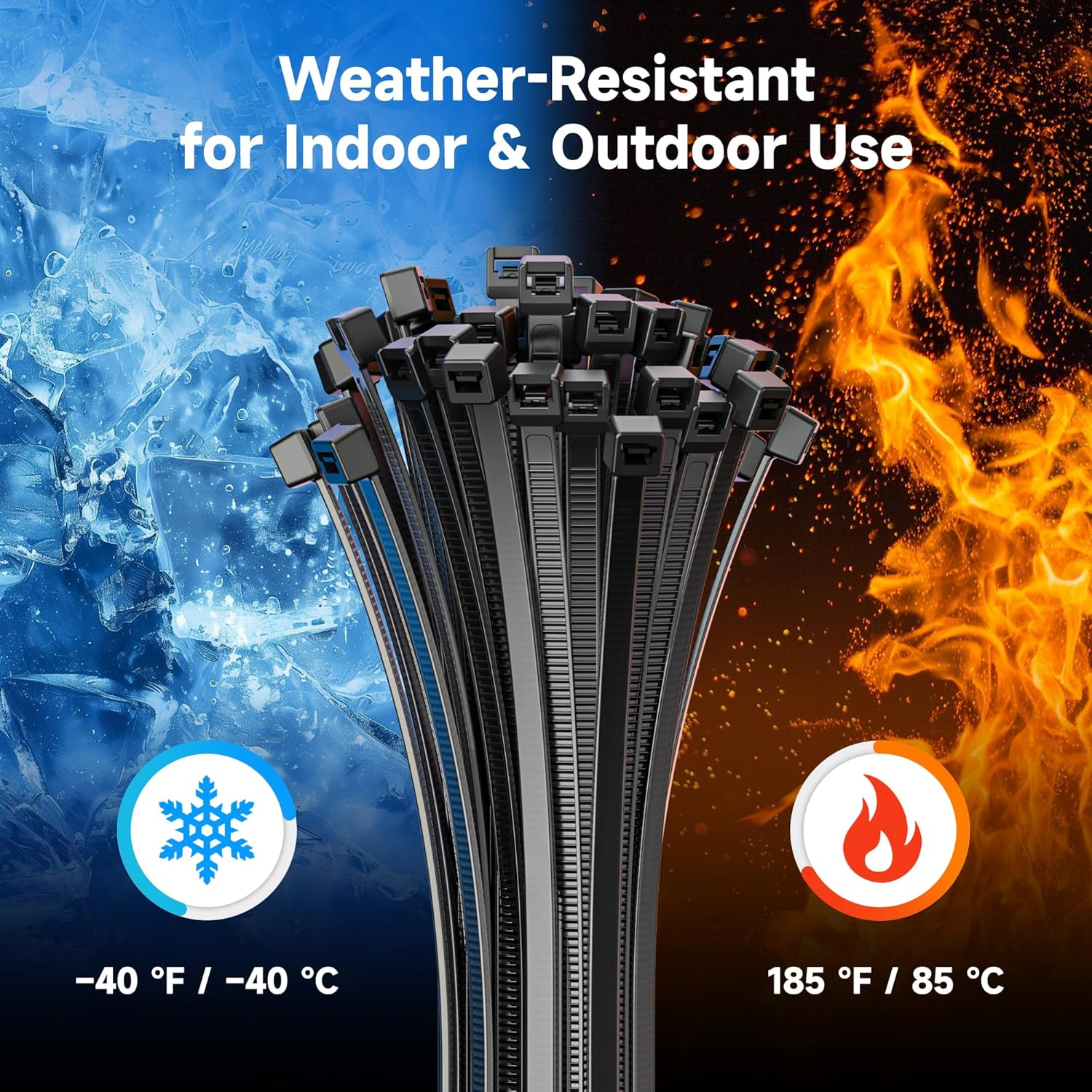 Cable Matters 140-Pack Cable Ties for Indoor and Outdoor, 6, 12-Inch Self-Locking Nylon Zip Ties Assorted Sizes, Wire Ties, Tie Wraps for Multiple Use, Self Locking Zipties in Black and White image number 2