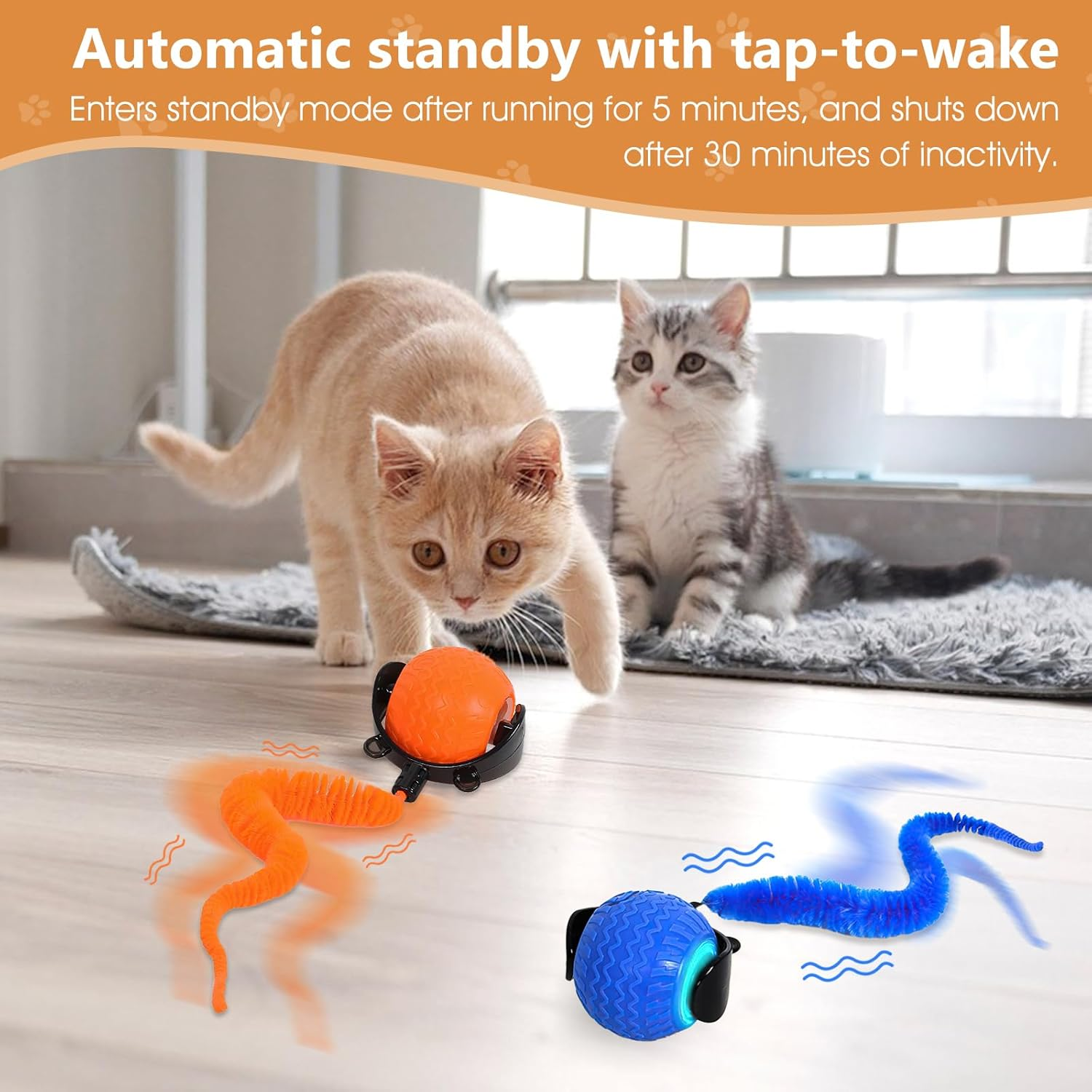 Cat Toys Interactive，Usb Rechargeable Cat Toy Ball with Automatic Movement and Bouncing Activation for Indoor Cats &ndash; Perfect for Playtime and Exercise (Orange)