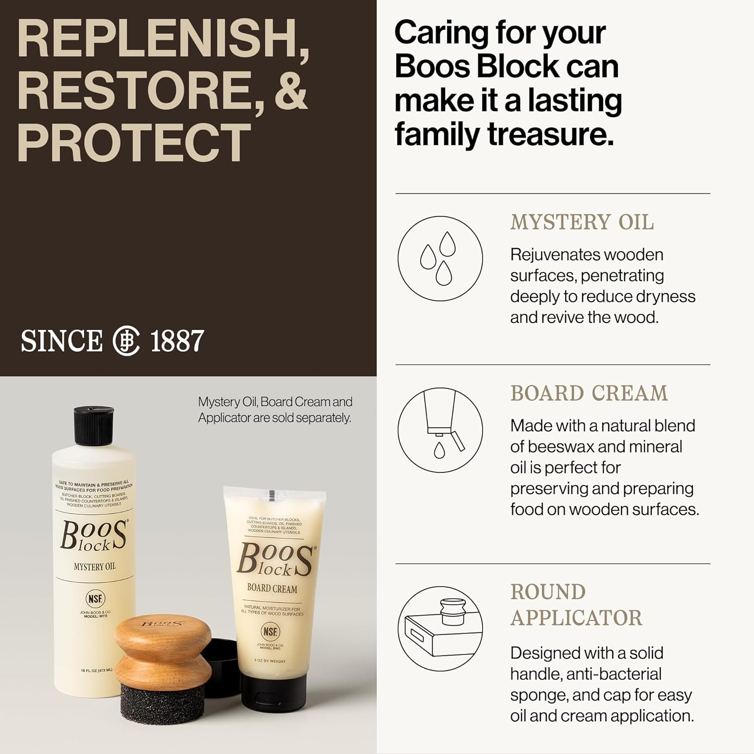 John Boos Butcher Block Oil & Cream Applicator, 1 Count, Beechwood