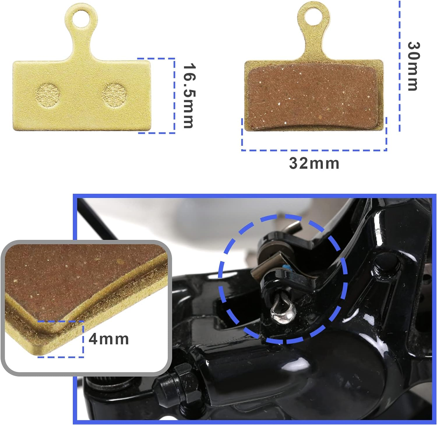 4 Pairs Bicycle Disc Brake Pads Compatible with Shimano Deore M610 M615 M6000 SLX M666 M675 M7000 XT M785 M8000 Saint BR-M820 Disc Brakes Sintered Metal image number 2