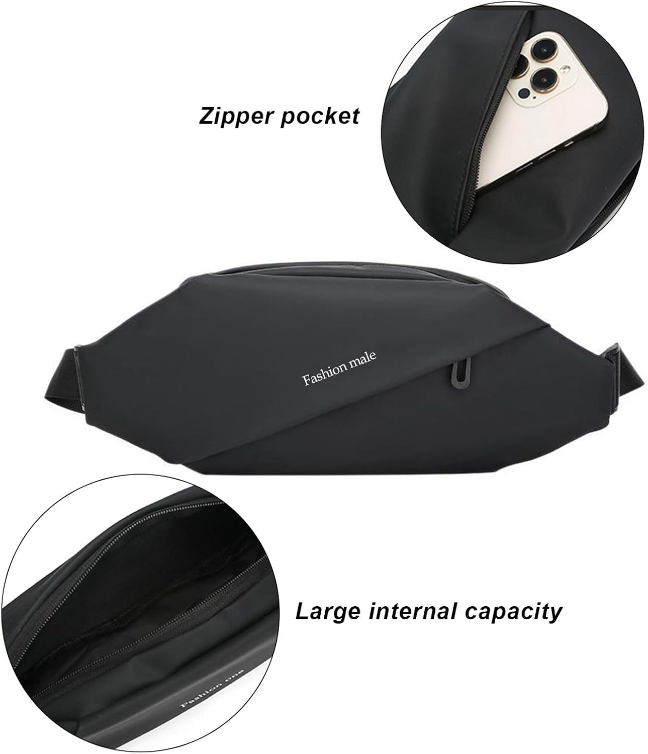 Large Crossbody Waist Bag for Women Men, Fanny Pack Phone Bag for Running, Waterproof Belt Bag Fits All Phones, Bum Bag with Adjustable Strap for Sport Travel Workout Hiking Cycling (Black) image number 6