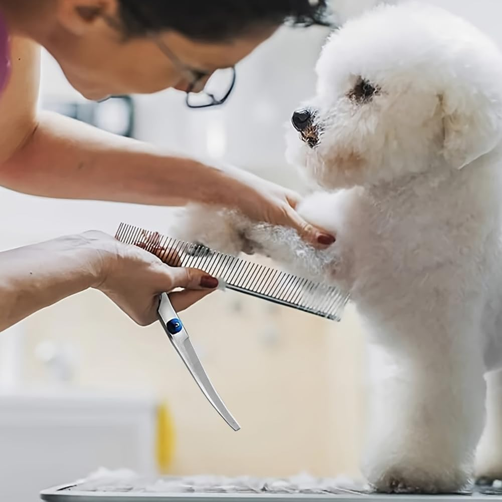 Dog Grooming Scissors Set with Safety round Tip, 3Pcs Dog Grooming Scissor and 1 Dog Grooming Comb, Pet Grooming Scissor for Dogs, Cats and Other Animals(Color:Blue+Silver) image number 1