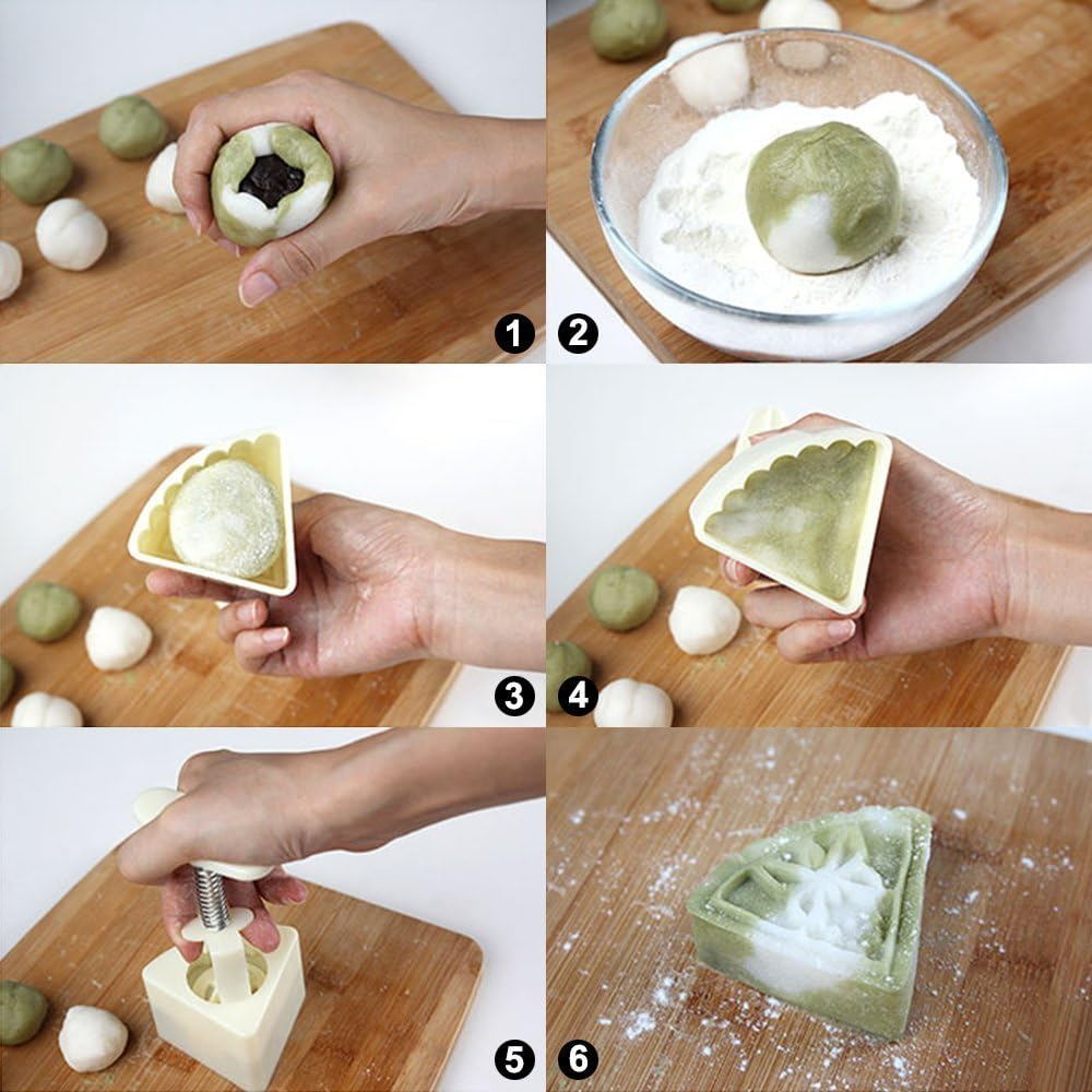 2 Sets Mooncake Mold Press 50G with 11 Stamps, SENHAI Flower and Triangle Shape Decoration Tools for Baking DIY Cookie - White