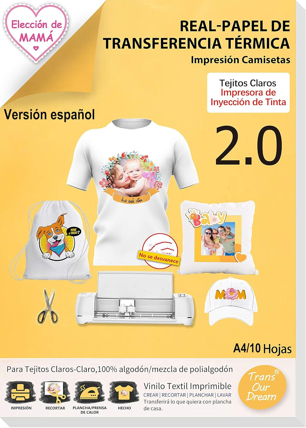 Transourdream Tru-Iron on Heat Transfer Paper for Light Fabric (10 Sheets, A4, 2Nd Generation) Iron-On Transfers Paper for Light T-Shirts Printable Heat Transfer Vinyl for Inkjet Printer (AU-2-10) image number 5