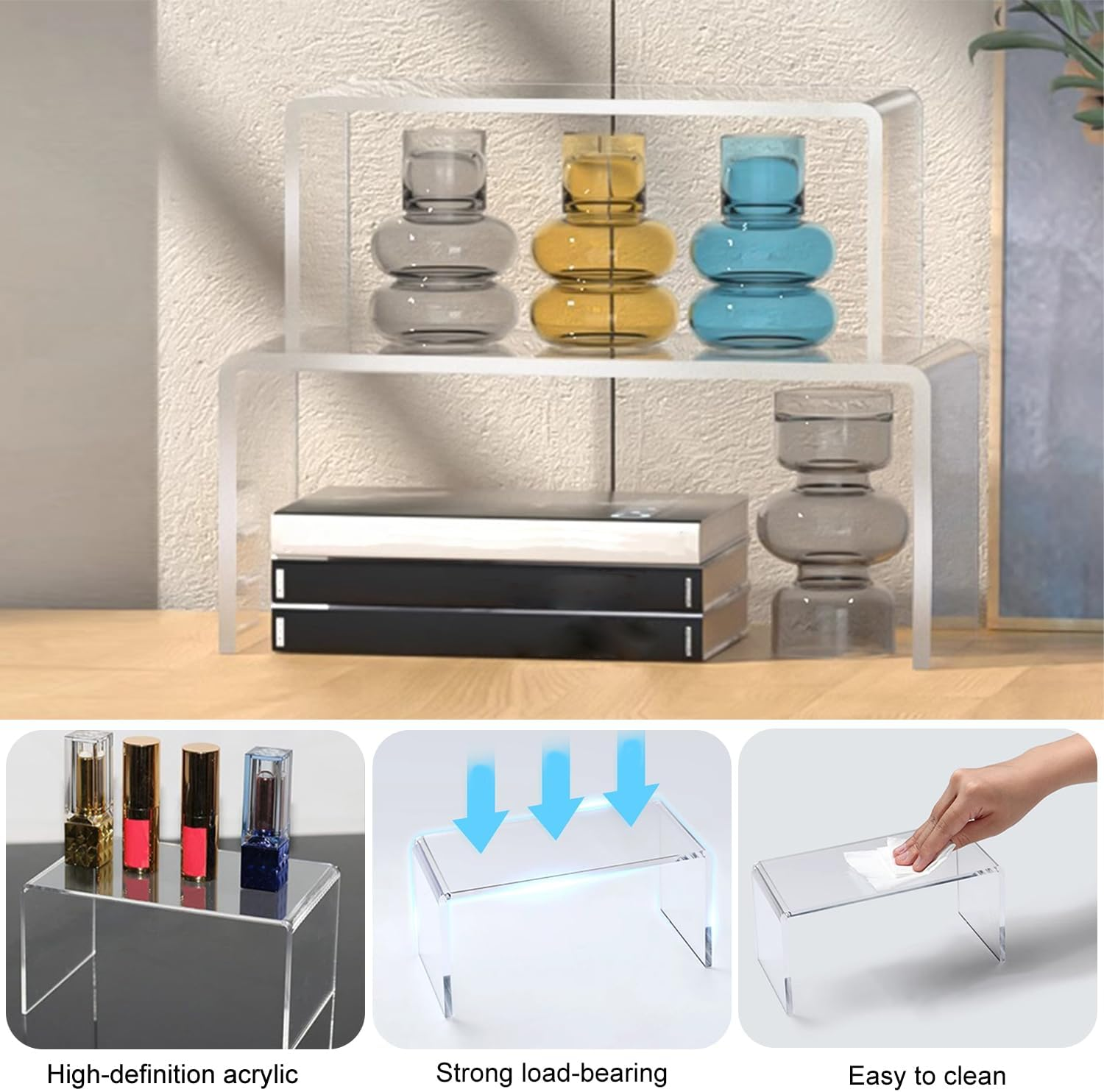 8 PCS Acrylic Risers, Clear Acrylic Riser Display Stands, Suitable for Jewelry, Candles, Toys, Perfume, Collection, Decoration, Cupcakes