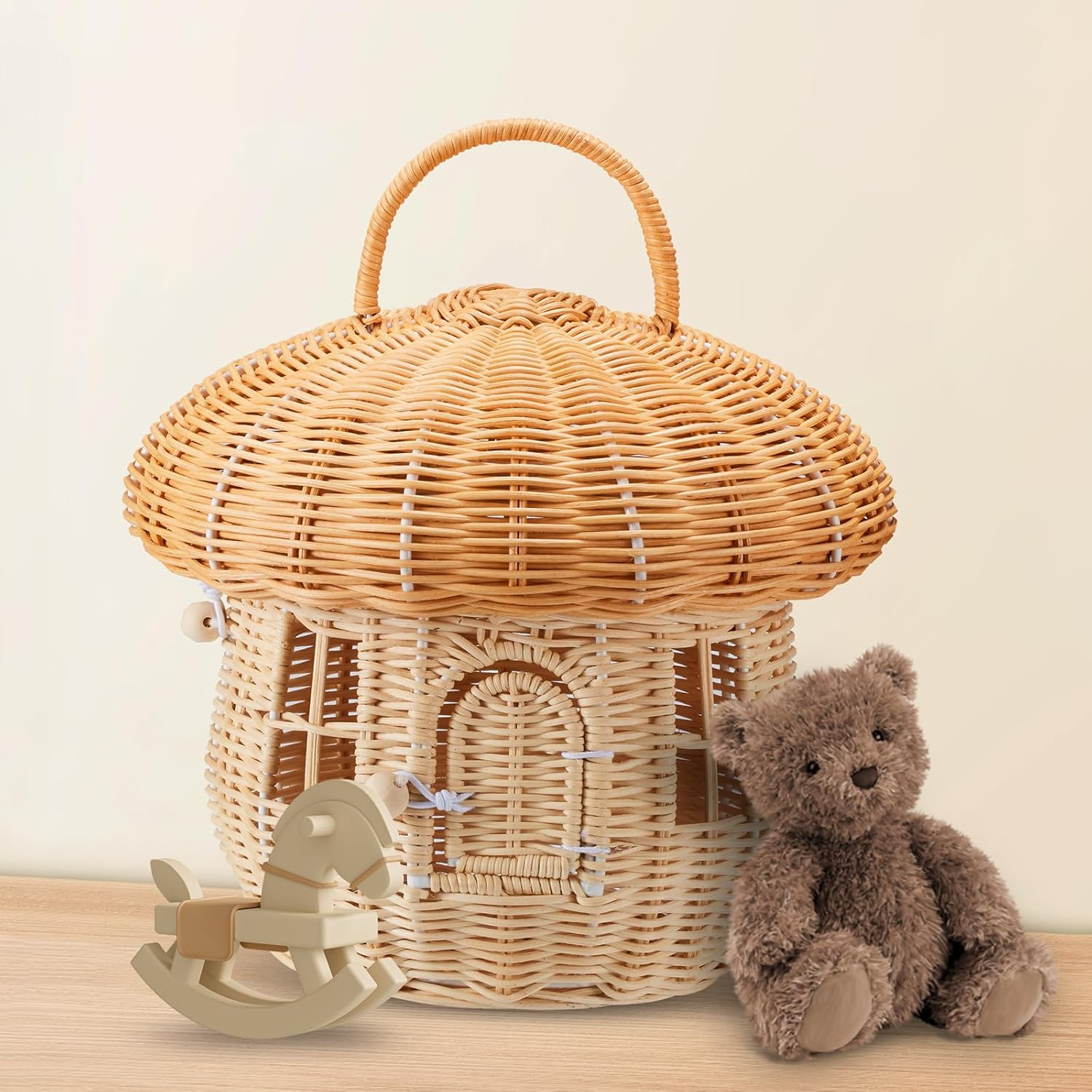 Handmade Wicker Mushroom-Shaped Storage Basket for Outdoor, Kids, Decor, Photography Props image number 2
