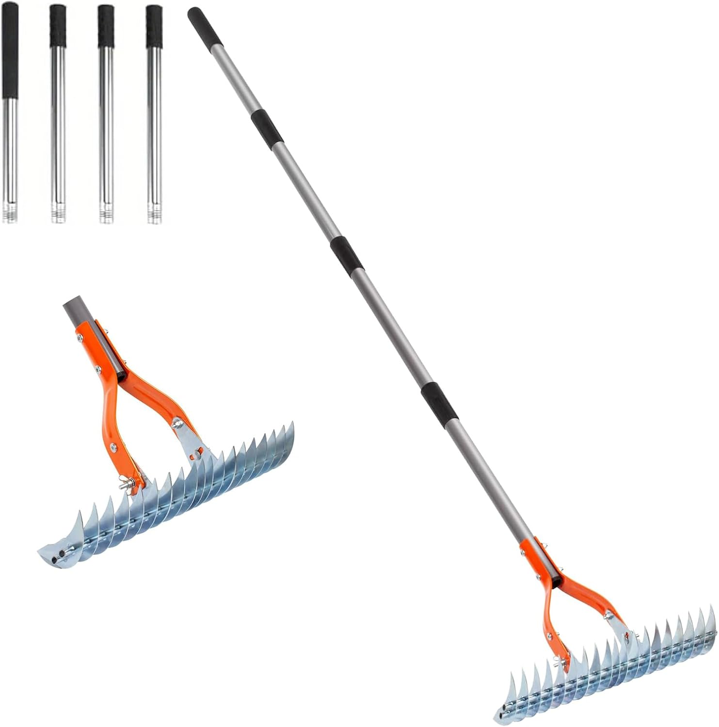 Thatch Yard Rake, Lawn Steel Metal Garden Thatching with Handle, Grooming Dethatcher for Cleaning Dead Grass, 38*178Cm image number 2