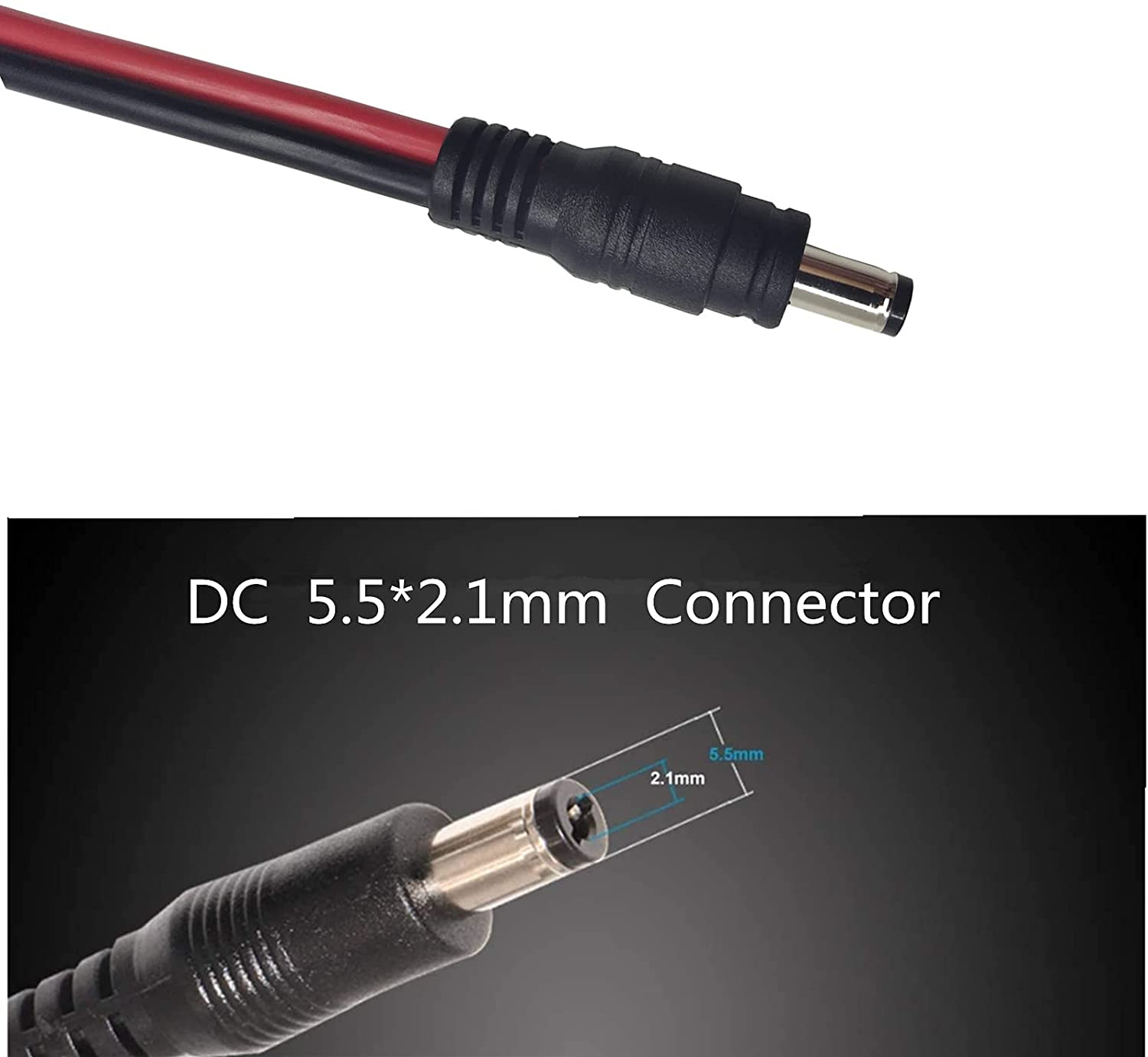 DC 5.5 X 2.1Mm Connector Car Charger Power Supply Cord 4Ft - 12V 24V Cigarette Lighter Male Plug with LED Light 16AWG Wire 15A Fuse for Portable DVD Player, Car, Camera image number 1