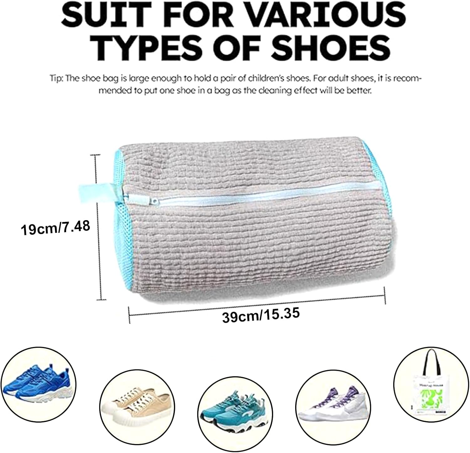 Shoe Washing Bags for Washing Machine &ndash; 2 Pack Reusable Mesh Laundry Bags for Sneakers, Boots & Tennis Shoes &ndash; Durable 360&deg; Wrap Shoe Cleaner Bag for Washer & Dryer &ndash; Grey