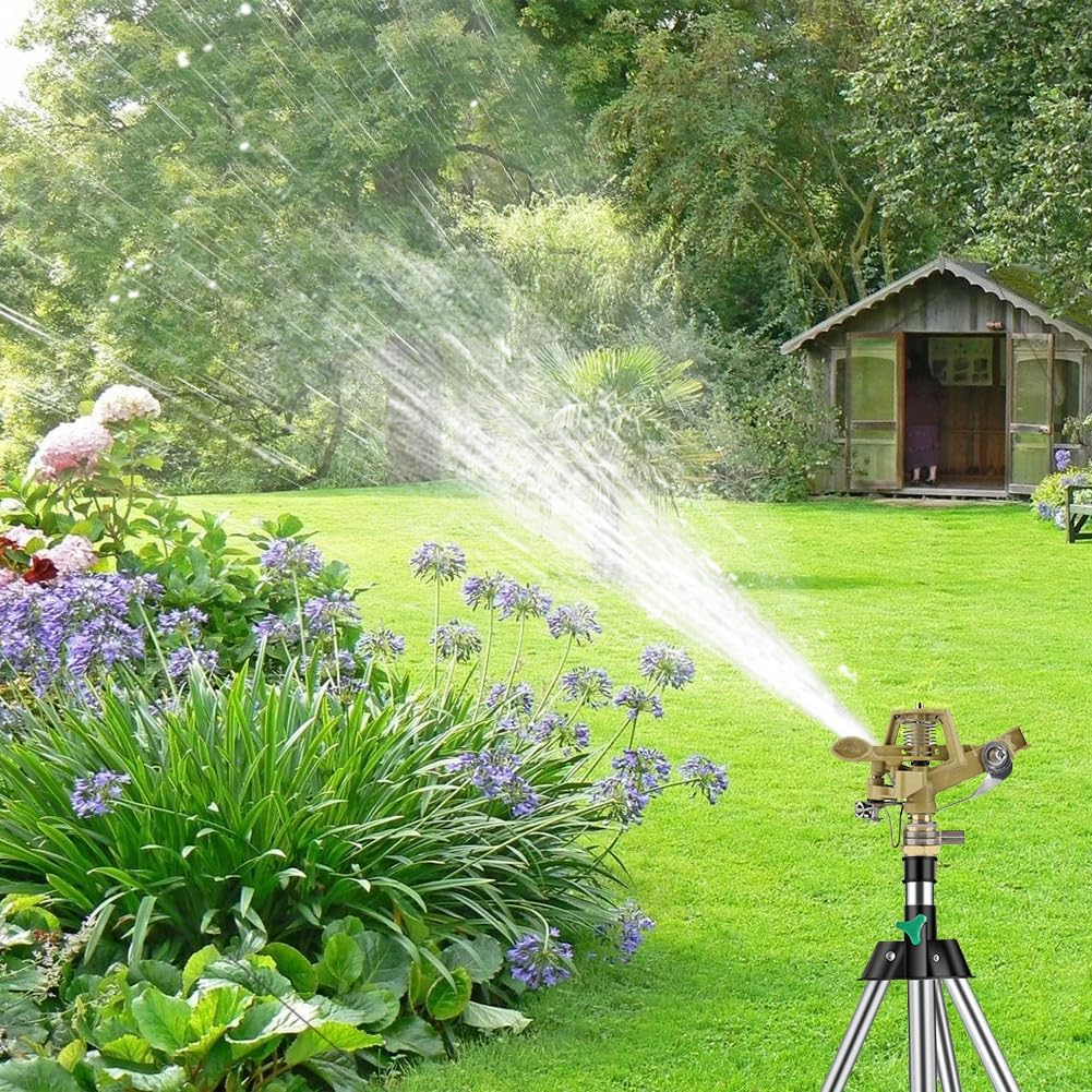 Impact Sprinkler Head, Impulse Sprinklers Water Irrigation Sprayer 360 &deg; Zinc Alloy Ground Insert Adjustable 20-40 FT Spray Distance Large Area Coverage Pattern for Patio Garden Yard Lawn(1/2") image number 4