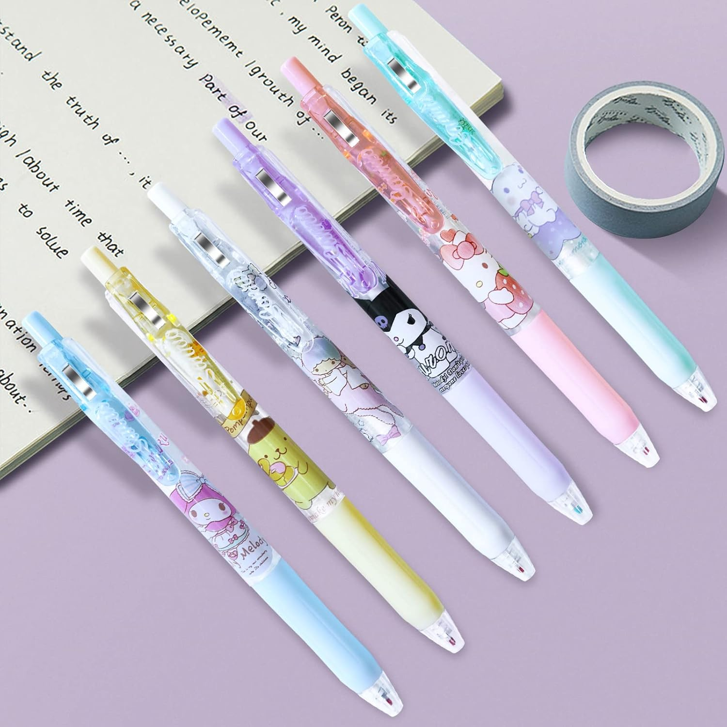 6 Pcs Kuromi My Melody Cinnamoroll Pompompurin Pens Kawaii Hello Kitty Ballpoint Pens School Supplies Anime Cartoon School Supplies 0.5Mm image number 1